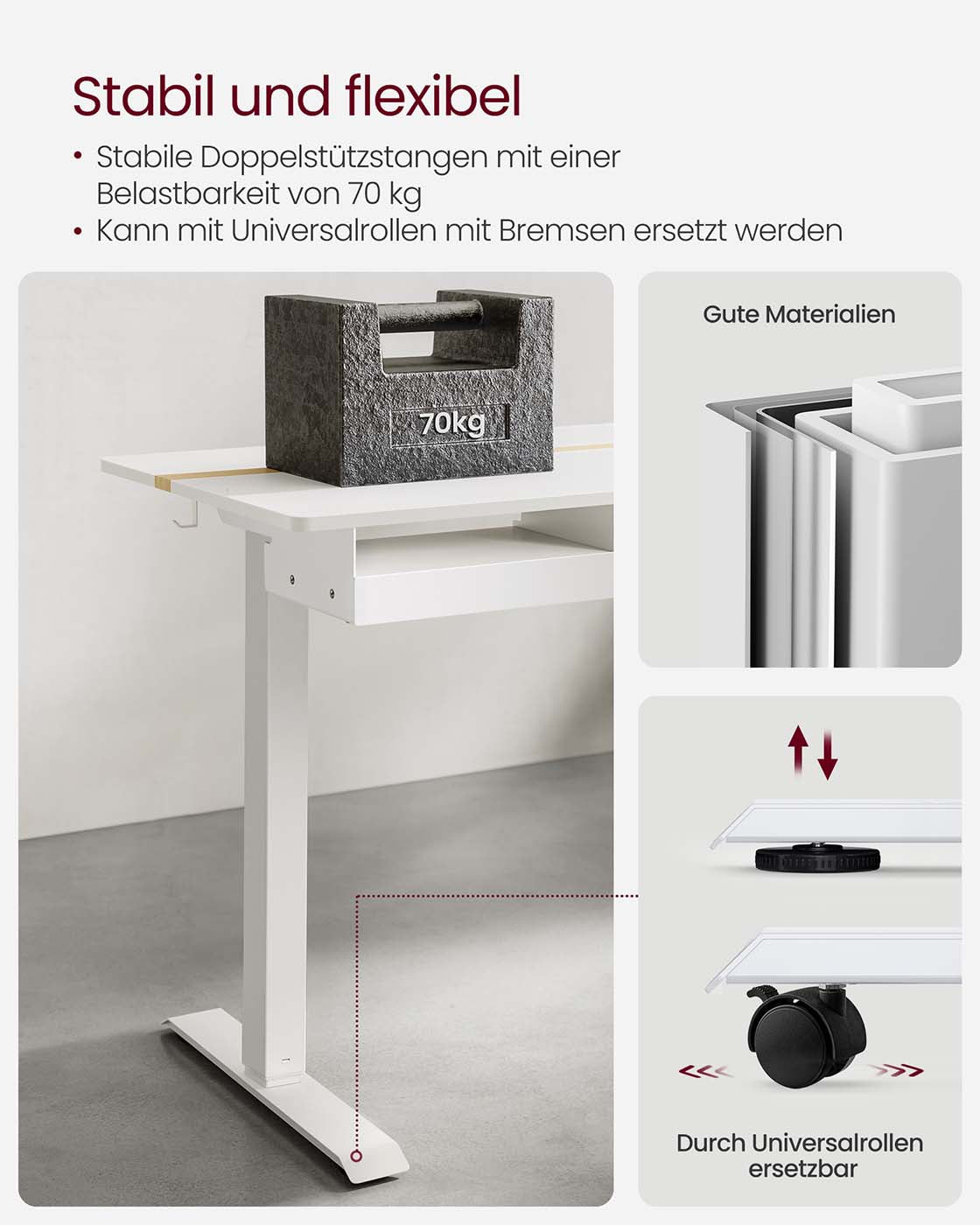 Höhenverstellbarer Schreibtisch 60 x 140 cm weiß