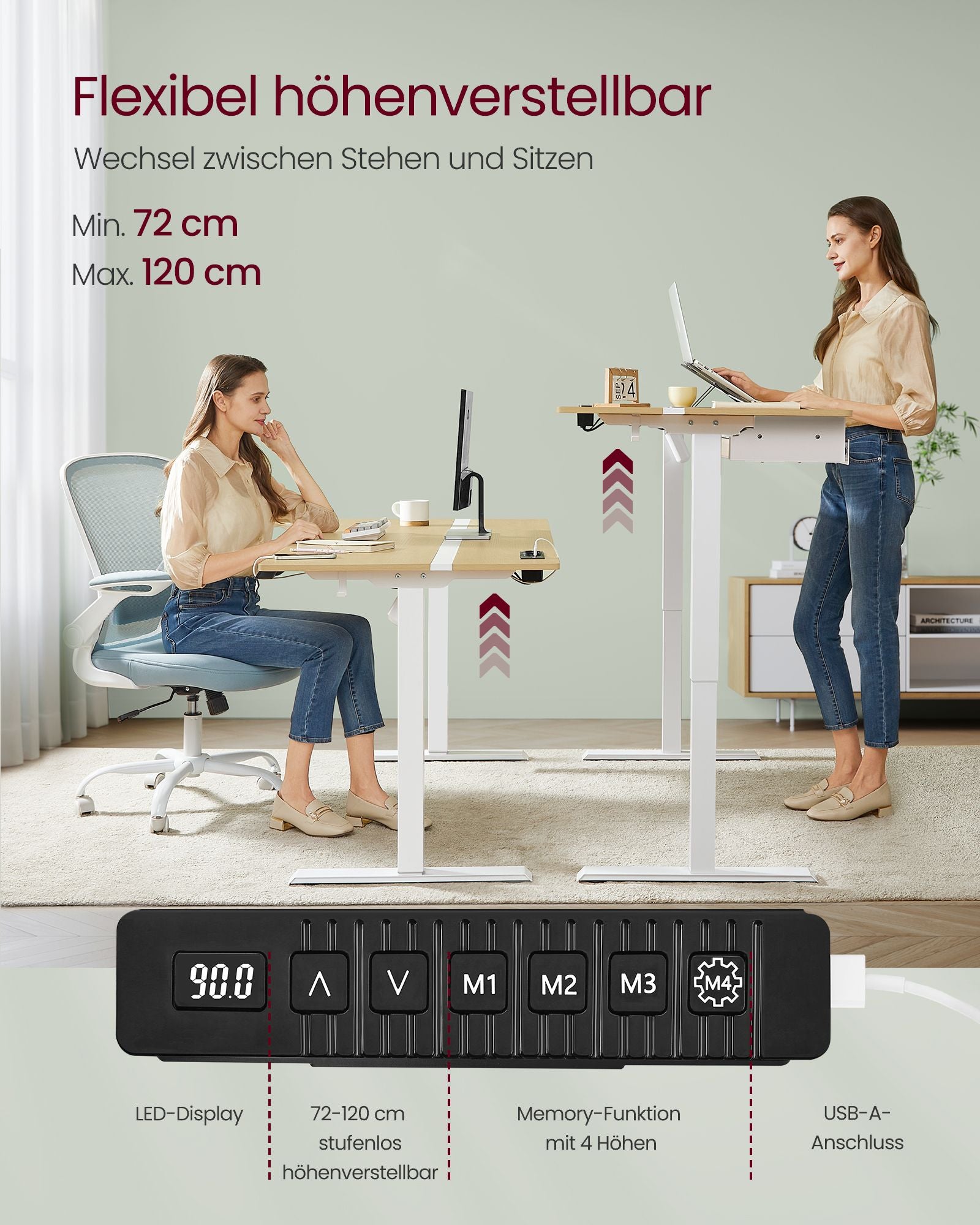 Schreibtisch mit Steckdose und Schublade 70 x 160 cm goldeichenfarben-wolkenweiß