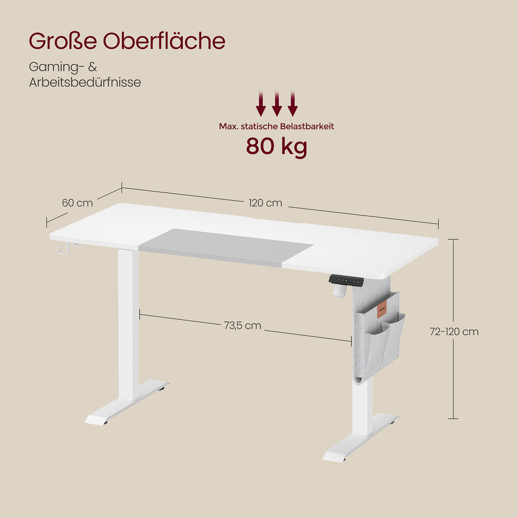 Höhenverstellbarer Schreibtisch elektrisch 60 x 140 x (72-120) cm