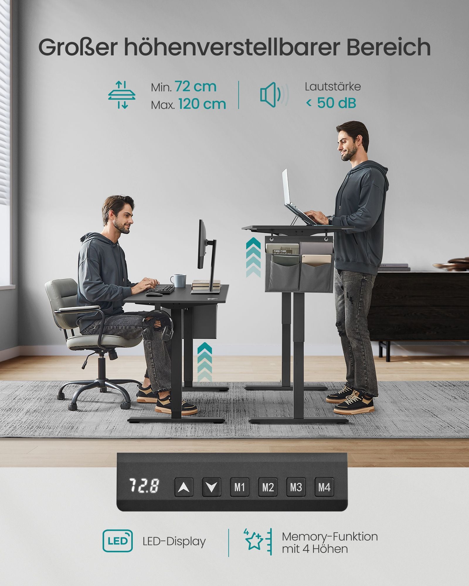 Höhenverstellbarer Schreibtisch elektrisch 60 x 110 x (72-120) cm