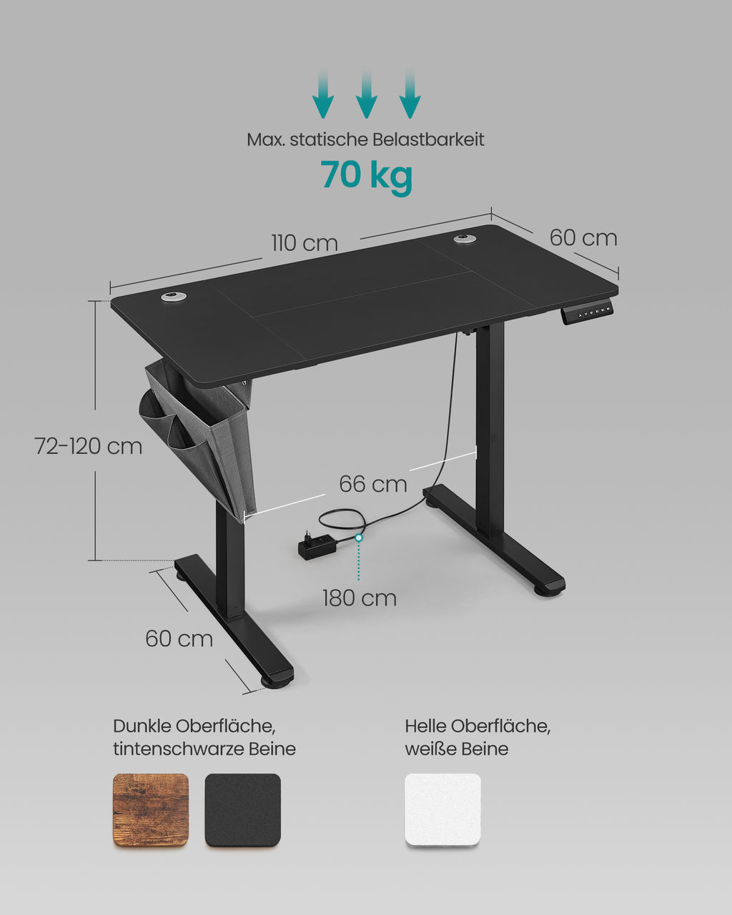 Höhenverstellbarer Schreibtisch elektrisch 60 x 110 x (72-120) cm
