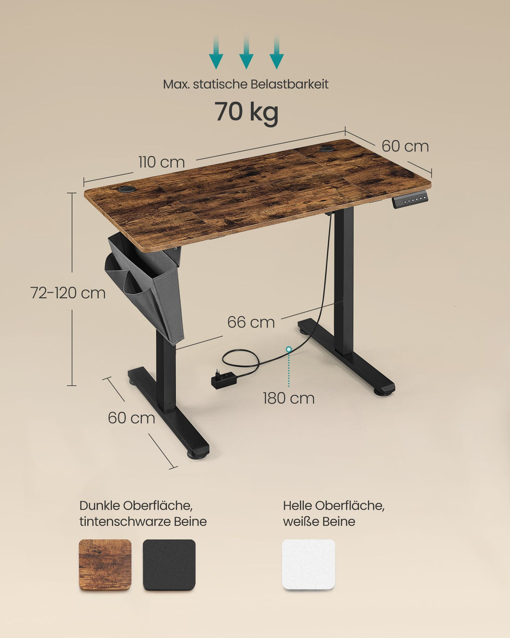 Höhenverstellbarer Schreibtisch elektrisch 60 x 110 x (72-120) cm