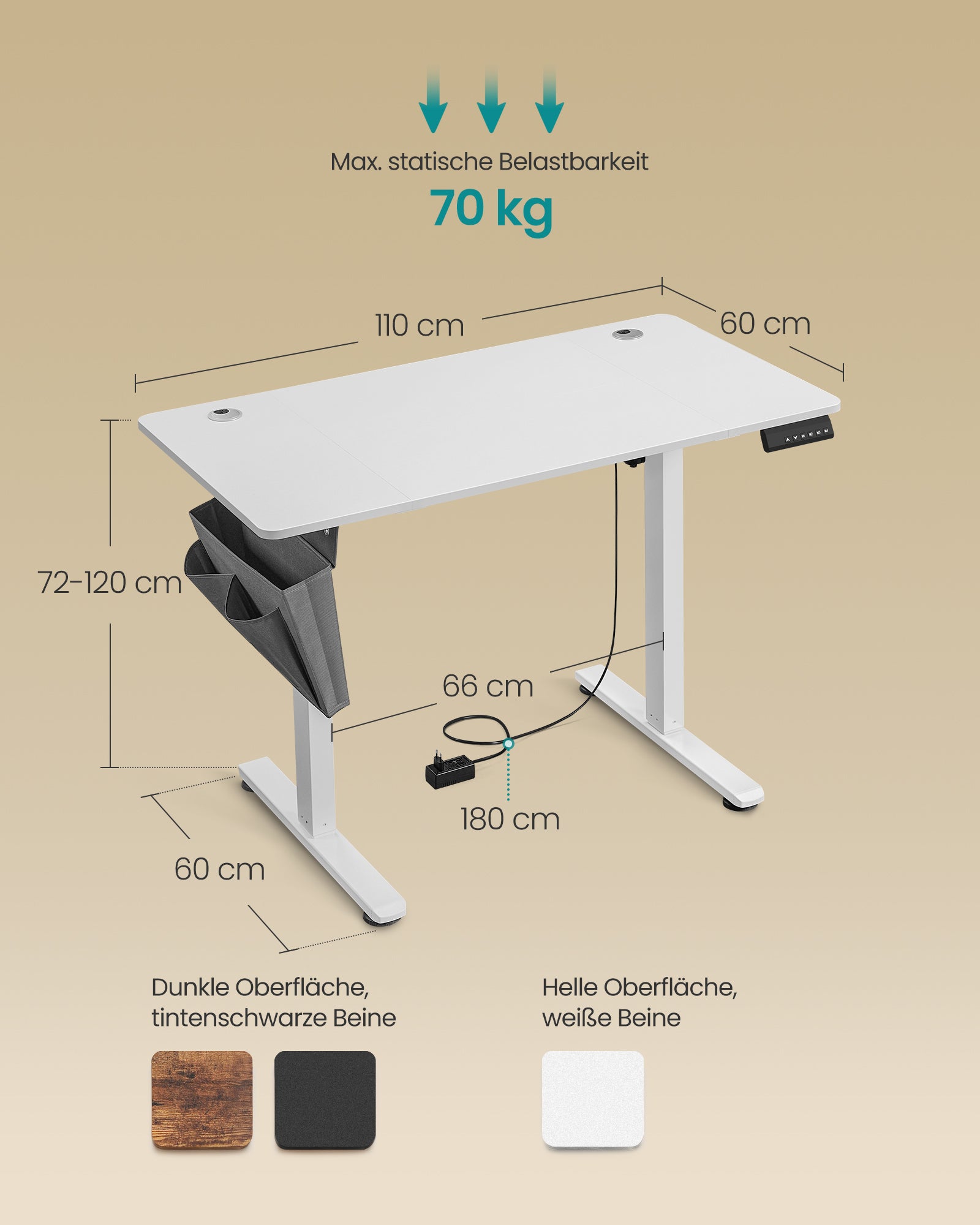 Höhenverstellbarer Schreibtisch elektrisch 60 x 110 x (72-120) cm