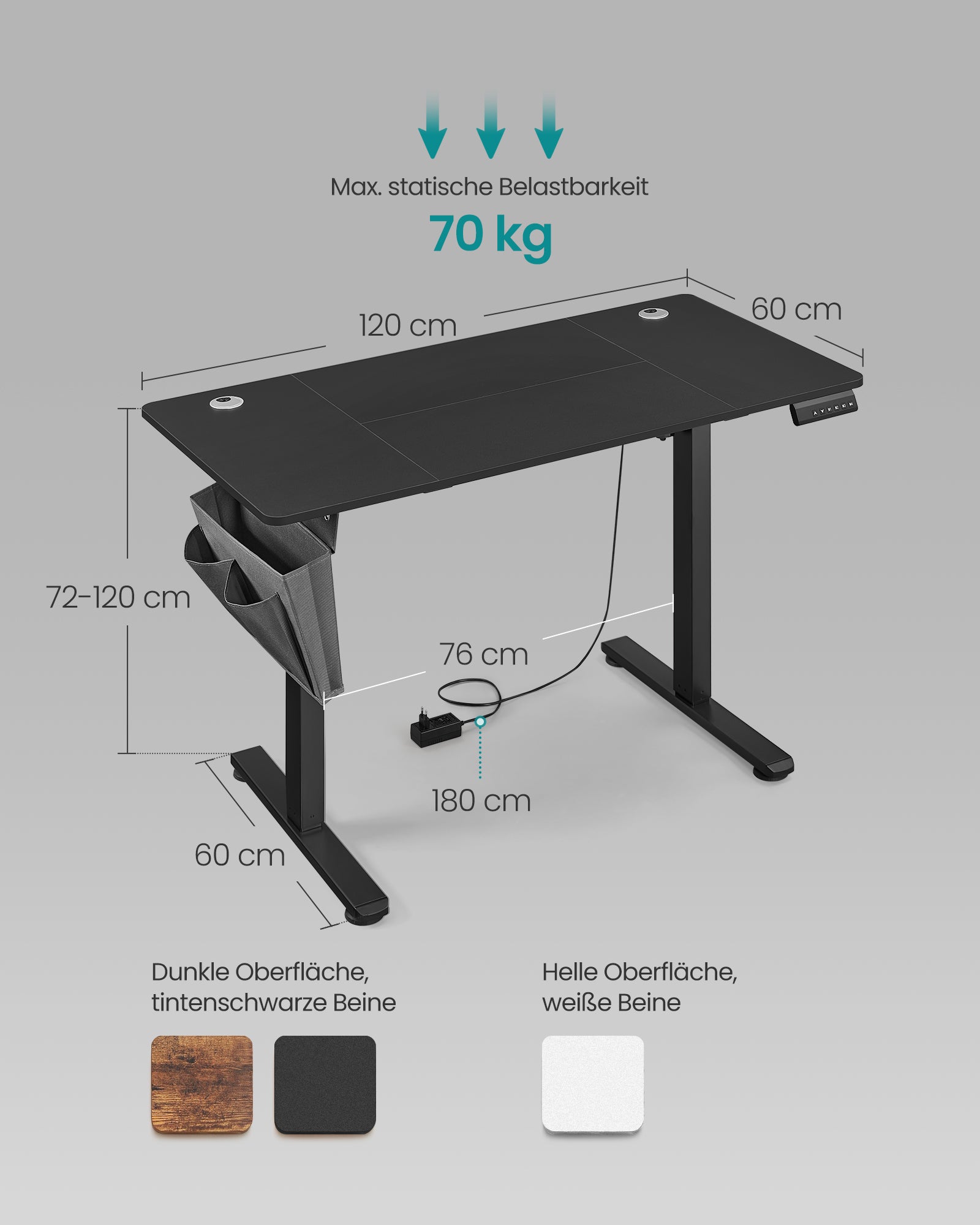 Höhenverstellbarer Schreibtisch elektrisch 60 x 120 x (72-120) cm