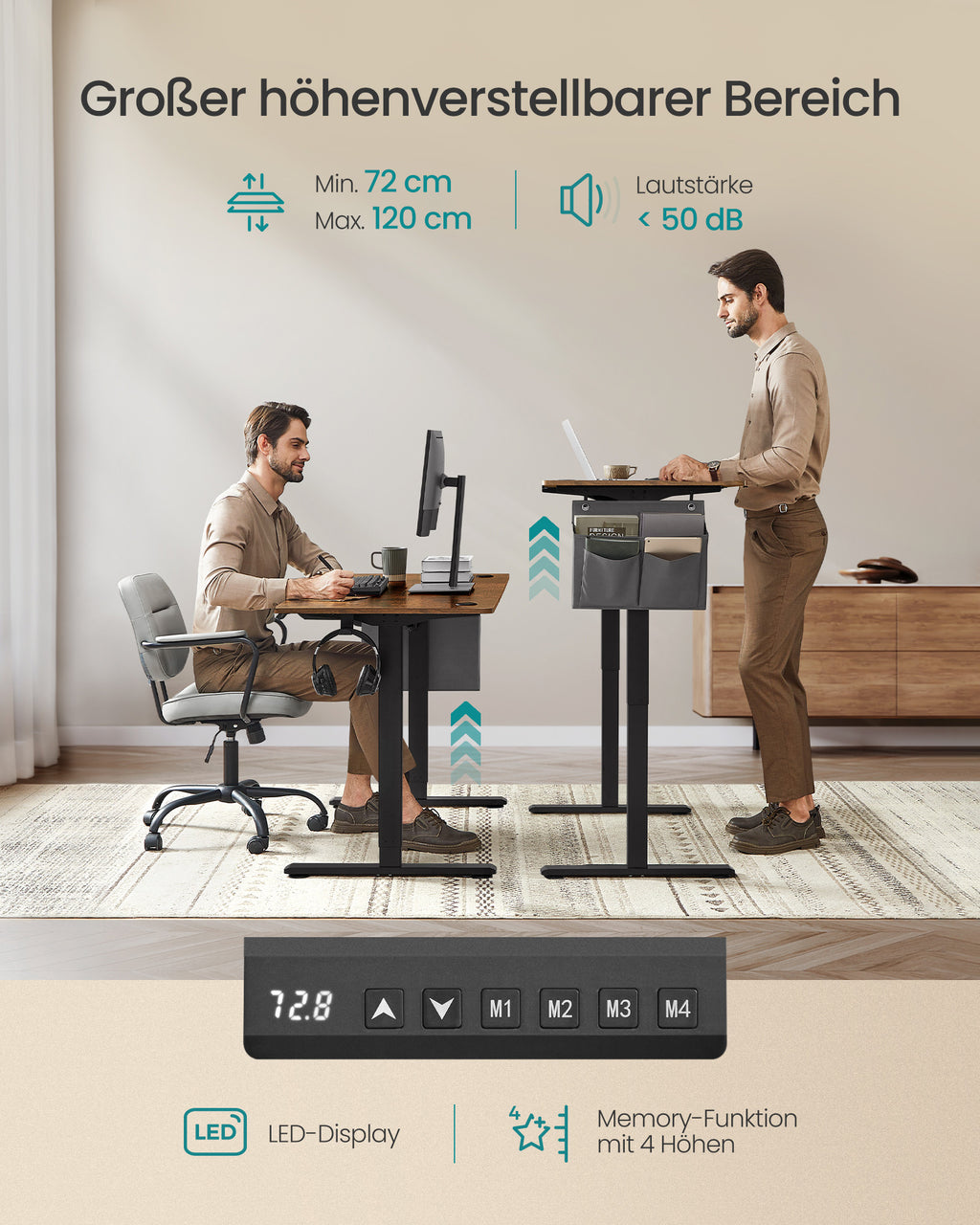 Höhenverstellbarer Schreibtisch elektrisch 60 x 120 x (72-120) cm
