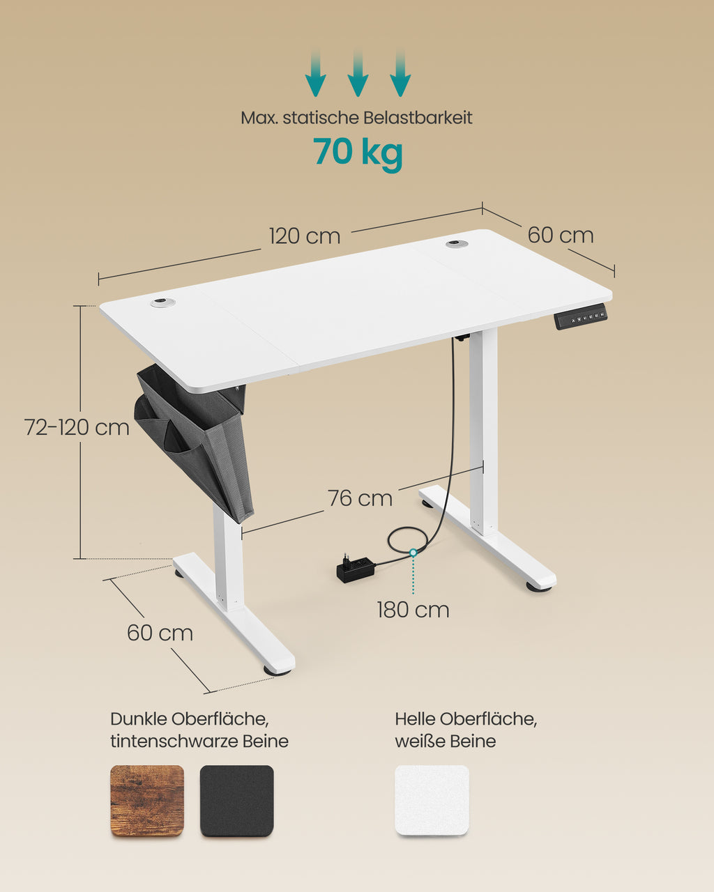 Höhenverstellbarer Schreibtisch elektrisch 60 x 120 x (72-120) cm