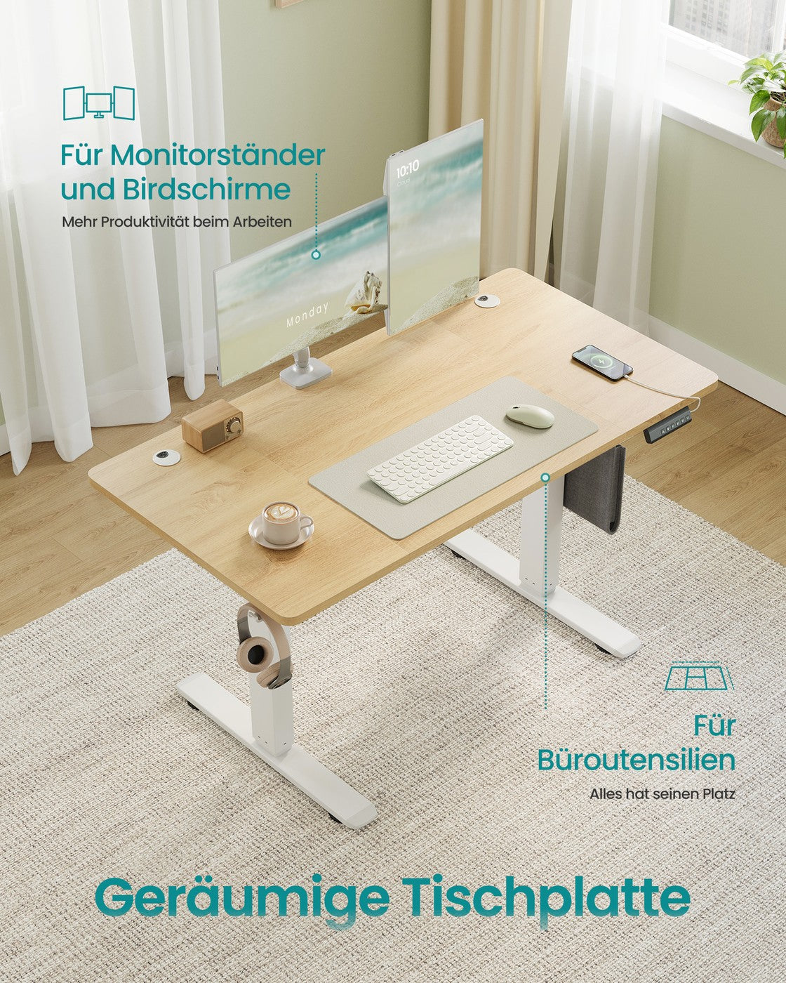 Höhenverstellbarer Schreibtisch elektrisch 60 x 120 x (72-120) cm