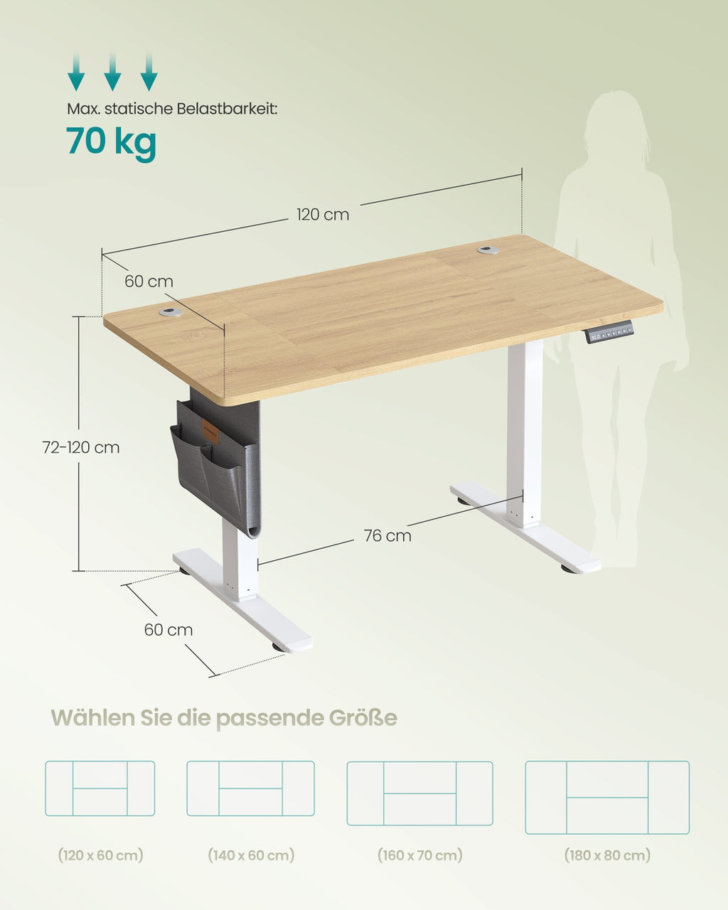 Höhenverstellbarer Schreibtisch elektrisch 60 x 120 x (72-120) cm