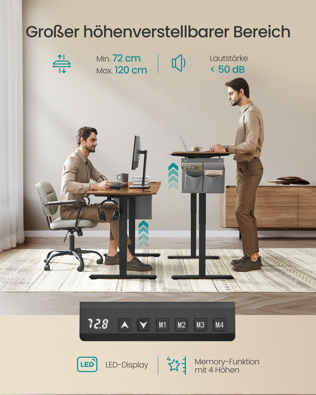 Höhenverstellbarer Schreibtisch elektrisch 60 x 140 x (72-120) cm