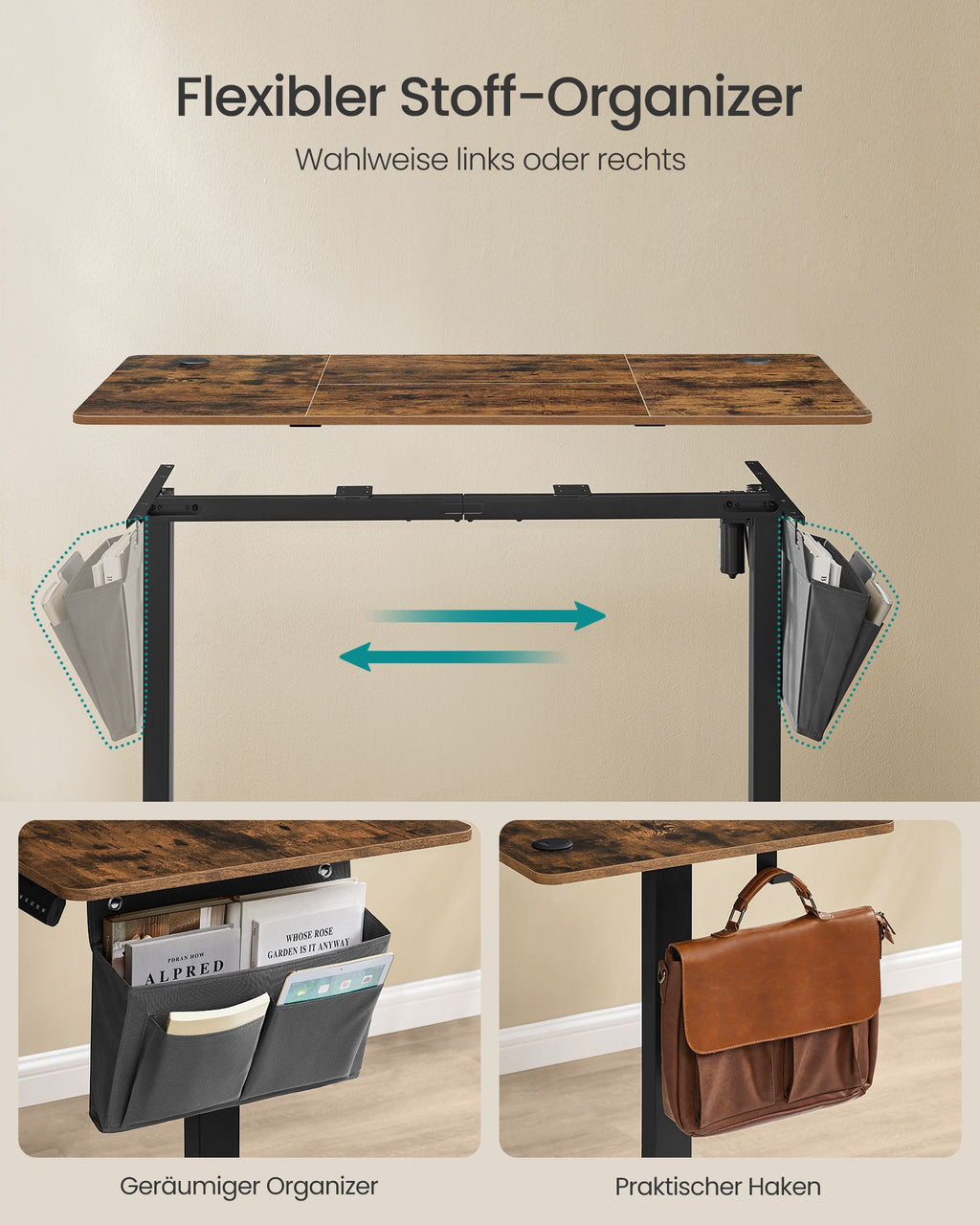 Höhenverstellbarer Schreibtisch elektrisch 60 x 140 x (72-120) cm