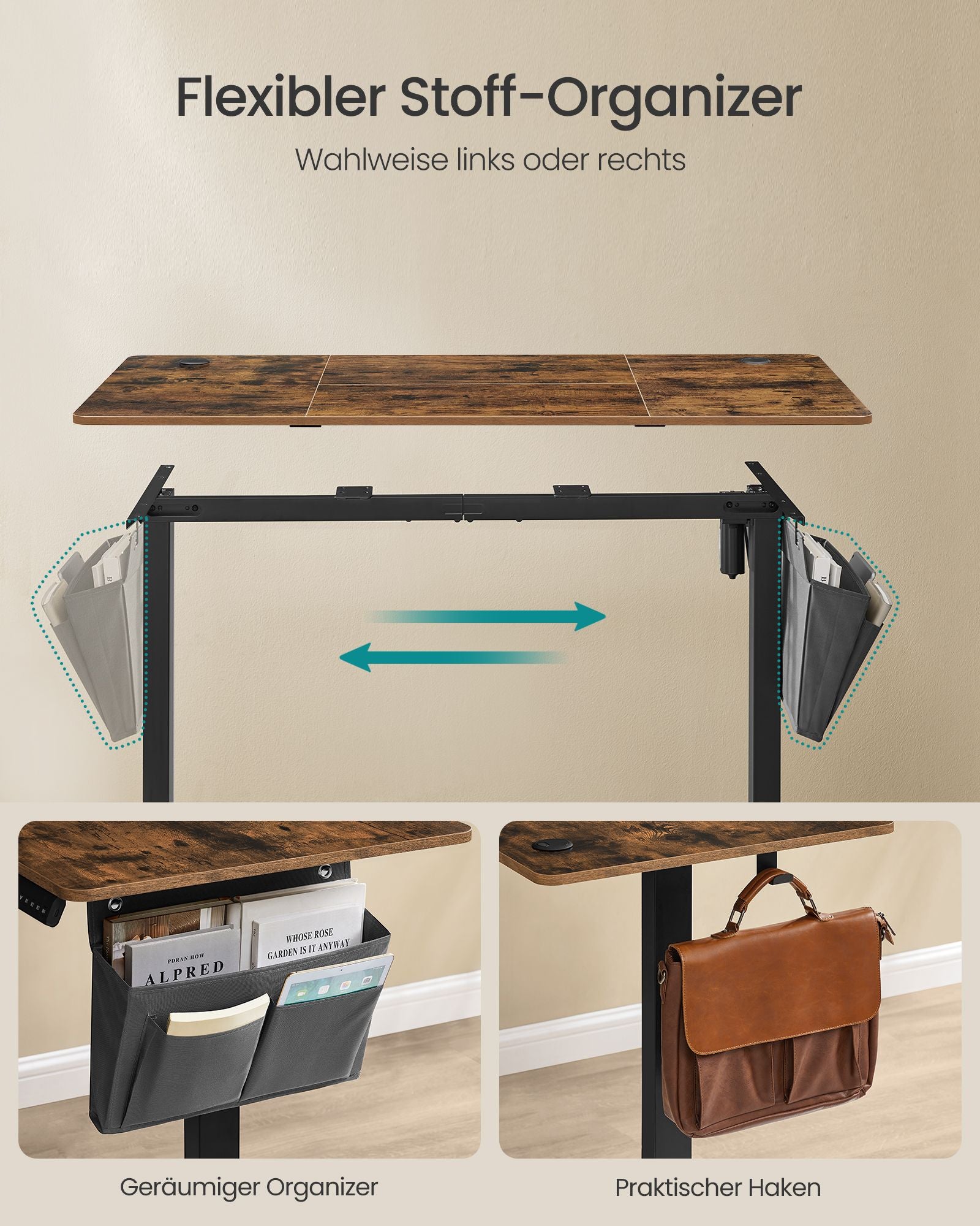 Höhenverstellbarer Schreibtisch elektrisch 60 x 140 x (72-120) cm