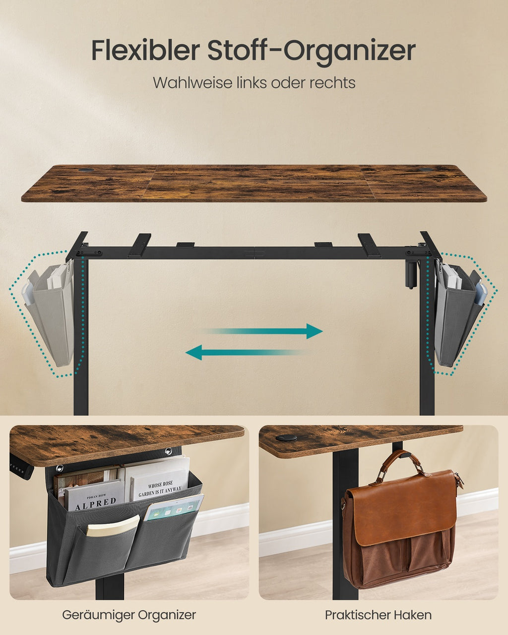 Höhenverstellbarer Schreibtisch elektrisch 70 x 160 x (72-120) cm
