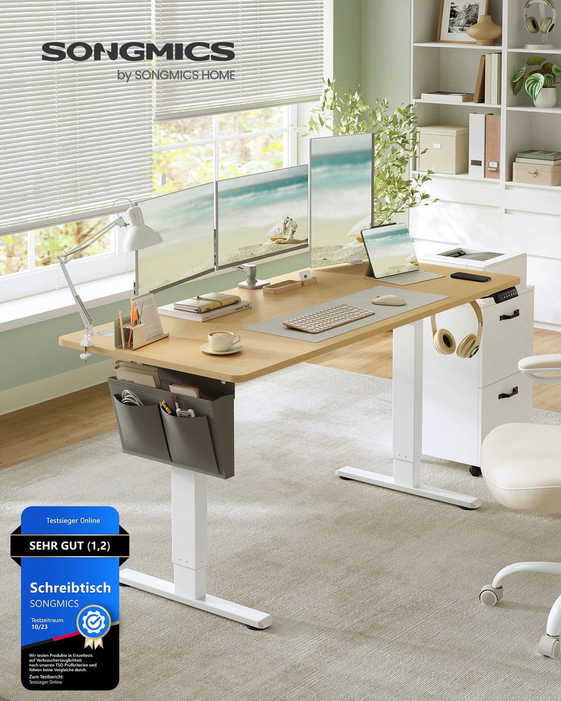Höhenverstellbarer Schreibtisch elektrisch 160 x 70 cm goldeichenfarben