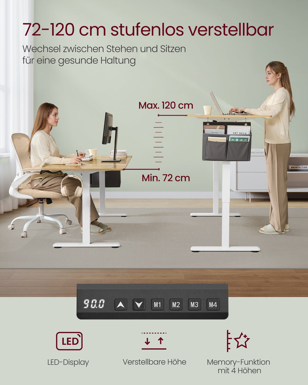 Höhenverstellbarer Schreibtisch elektrisch 160 x 70 cm goldeichenfarben