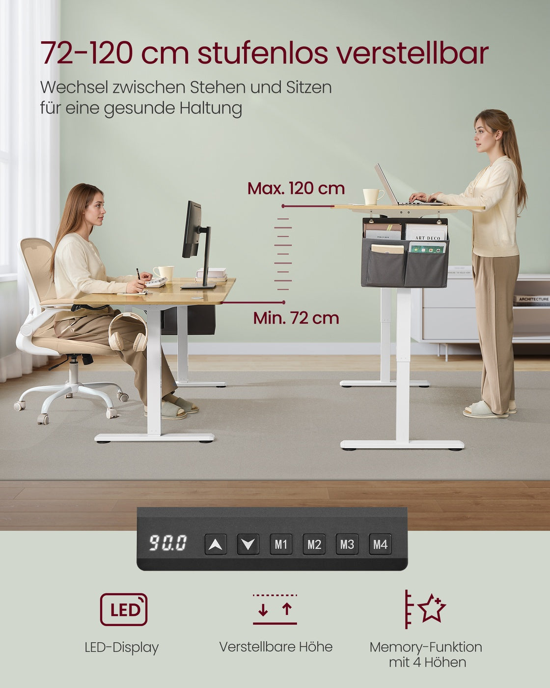 Höhenverstellbarer Schreibtisch elektrisch 160 x 70 cm goldeichenfarben