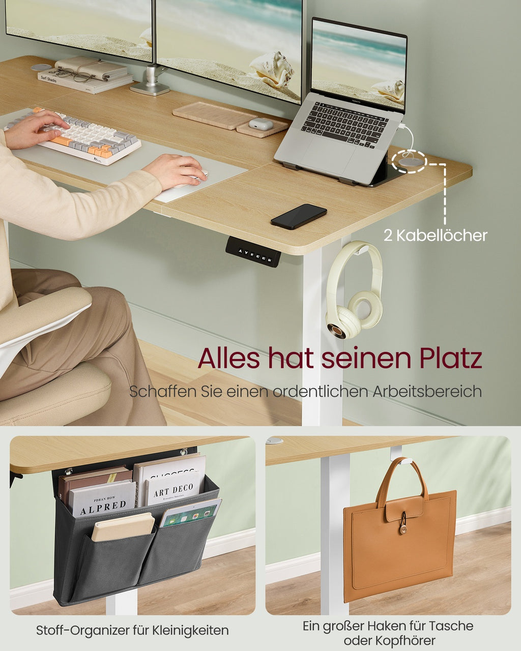 Höhenverstellbarer Schreibtisch elektrisch 160 x 70 cm goldeichenfarben