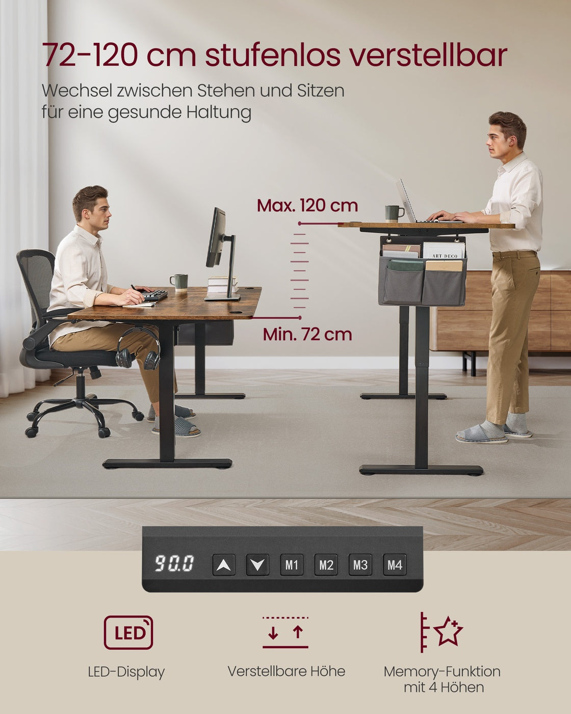 Höhenverstellbarer Schreibtisch elektrisch 180 x 80 x (72-120) cm