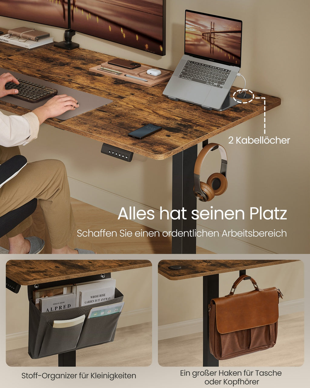 Höhenverstellbarer Schreibtisch elektrisch 180 x 80 x (72-120) cm