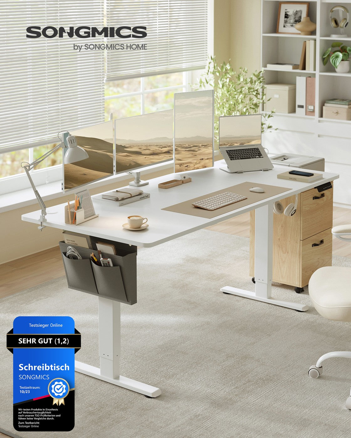 Höhenverstellbarer Schreibtisch elektrisch 180 x 80 cm wolkenweiß