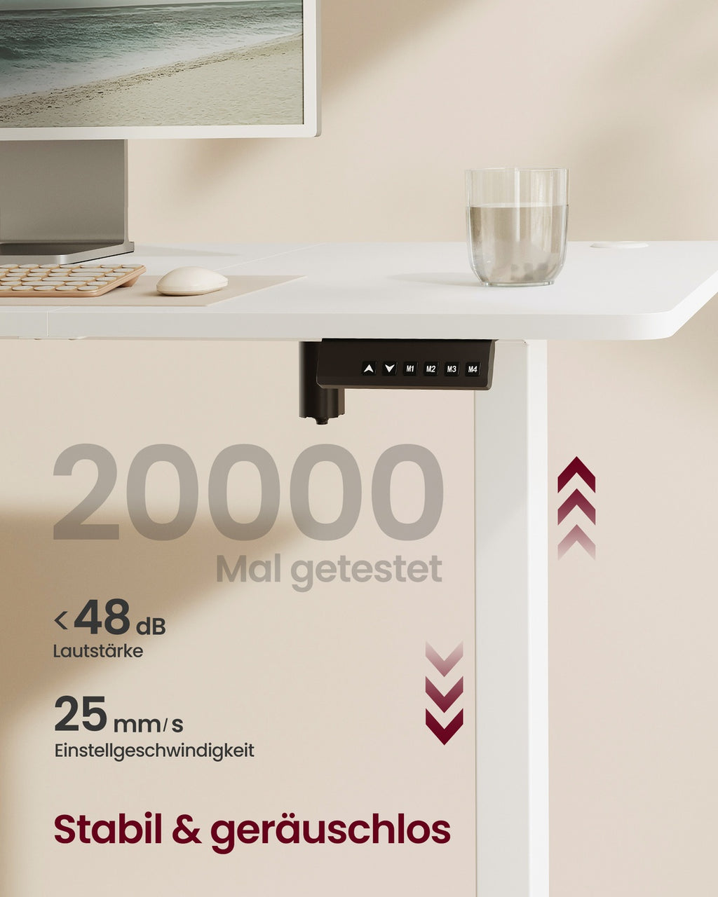 Höhenverstellbarer Schreibtisch elektrisch 180 x 80 cm wolkenweiß
