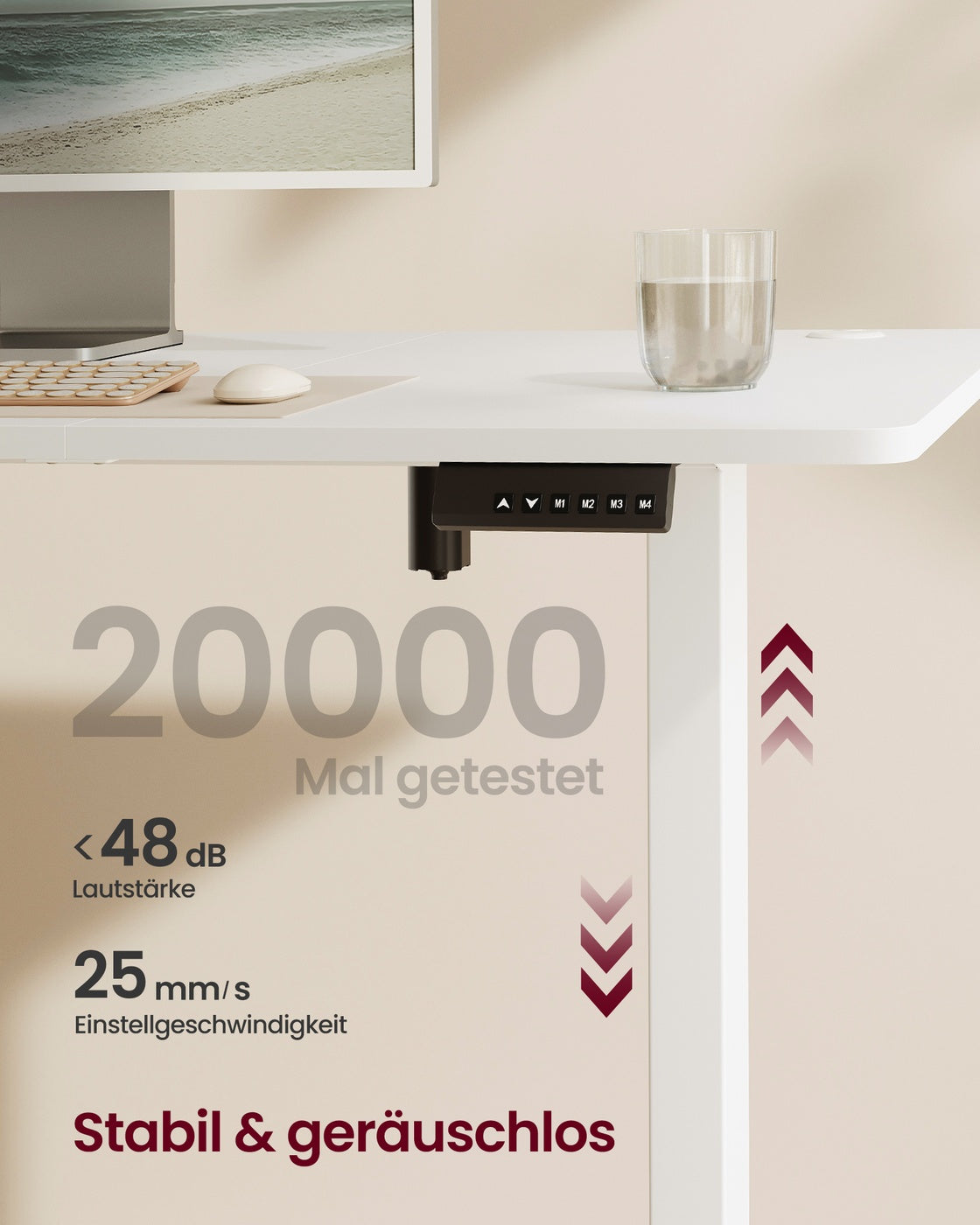 Höhenverstellbarer Schreibtisch elektrisch 180 x 80 cm wolkenweiß