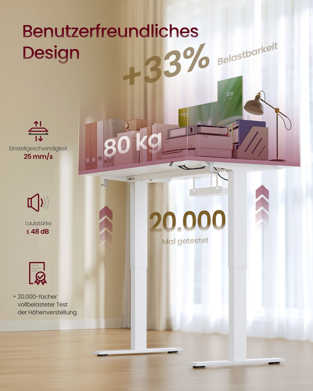 Schreibtisch höhenverstellbar mattweiß 120x80 cm USB-C