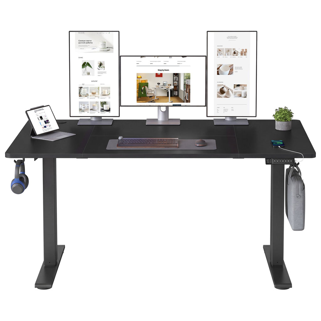 Elektrisch Höhenverstellbarer Schreibtisch, Stehpult mit Typ-C und Kabelmanagement für Home Office, 140 x 80 cm, Schwarz