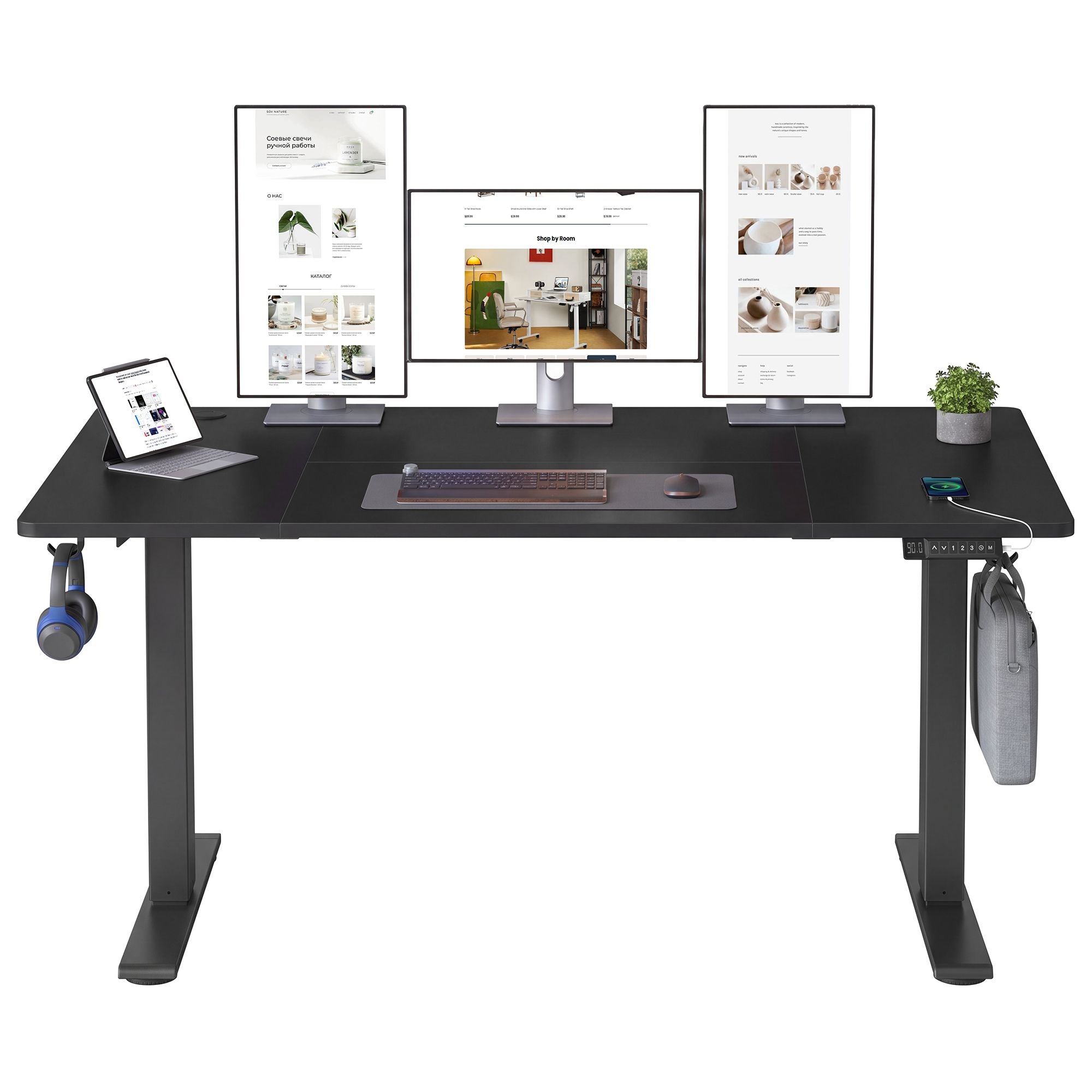 Elektrisch Höhenverstellbarer Schreibtisch, Stehpult mit Typ-C und Kabelmanagement für Home Office, 140 x 80 cm, Schwarz