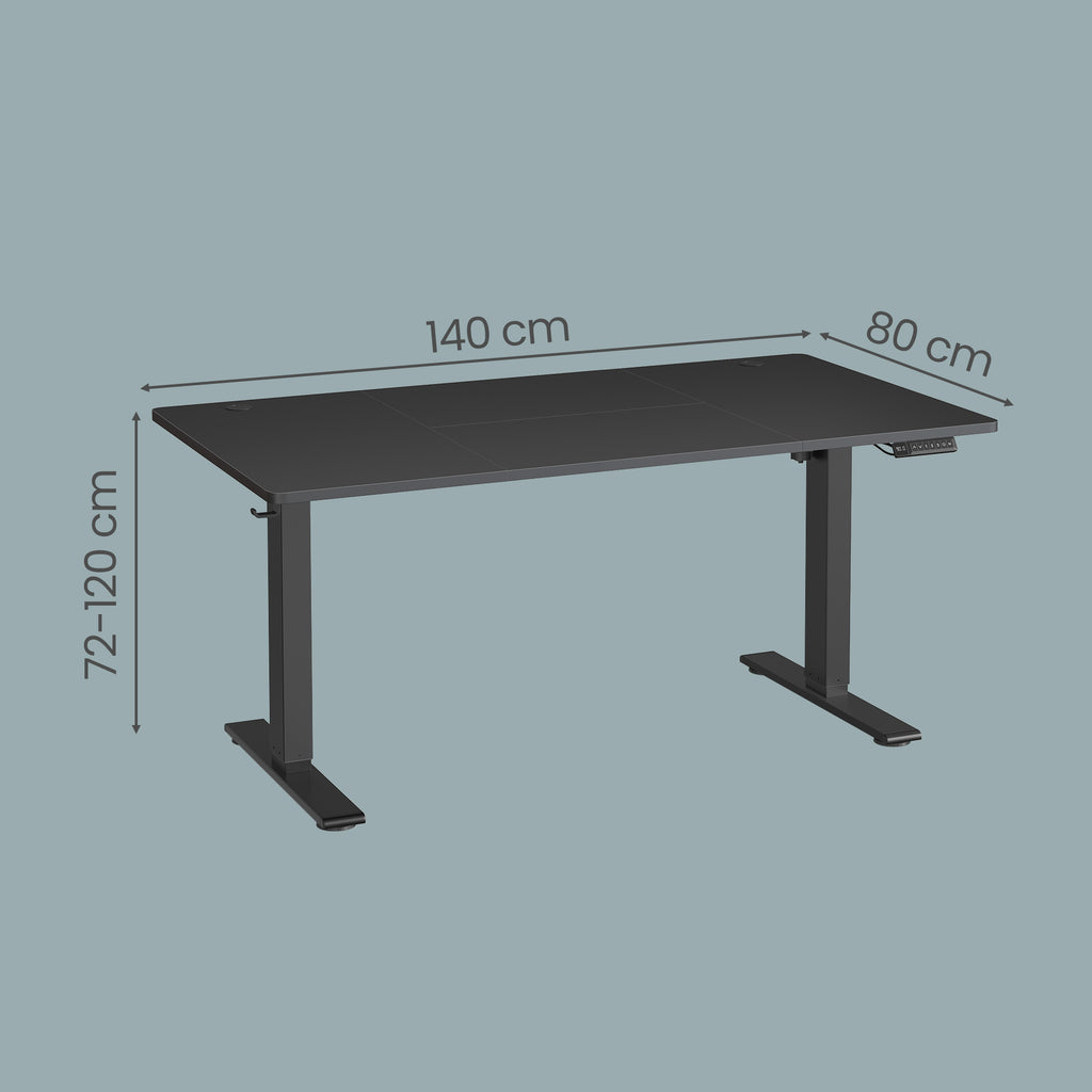 Elektrisch Höhenverstellbarer Schreibtisch, Stehpult mit Typ-C und Kabelmanagement für Home Office, 140 x 80 cm, Schwarz