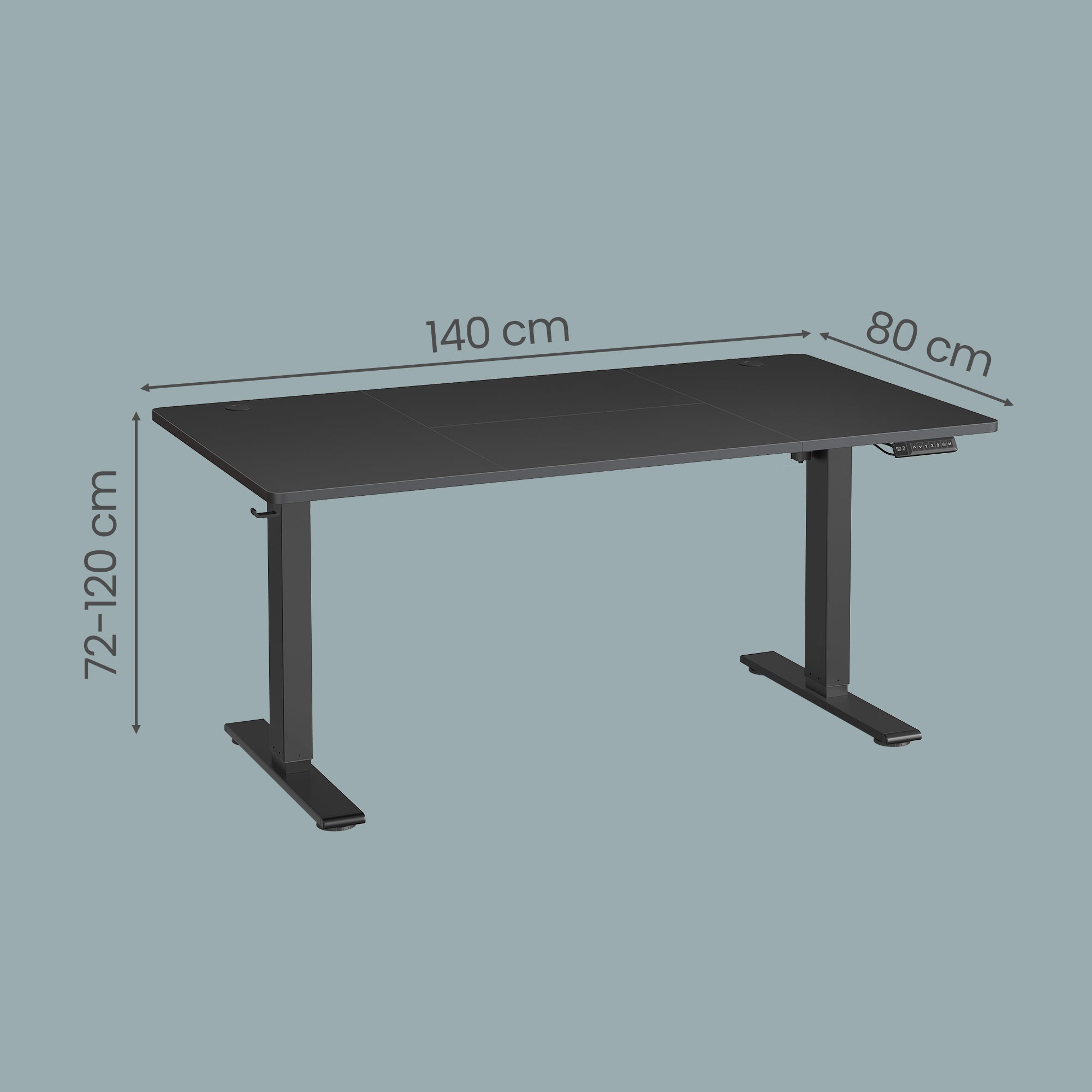Elektrisch Höhenverstellbarer Schreibtisch, Stehpult mit Typ-C und Kabelmanagement für Home Office, 140 x 80 cm, Schwarz