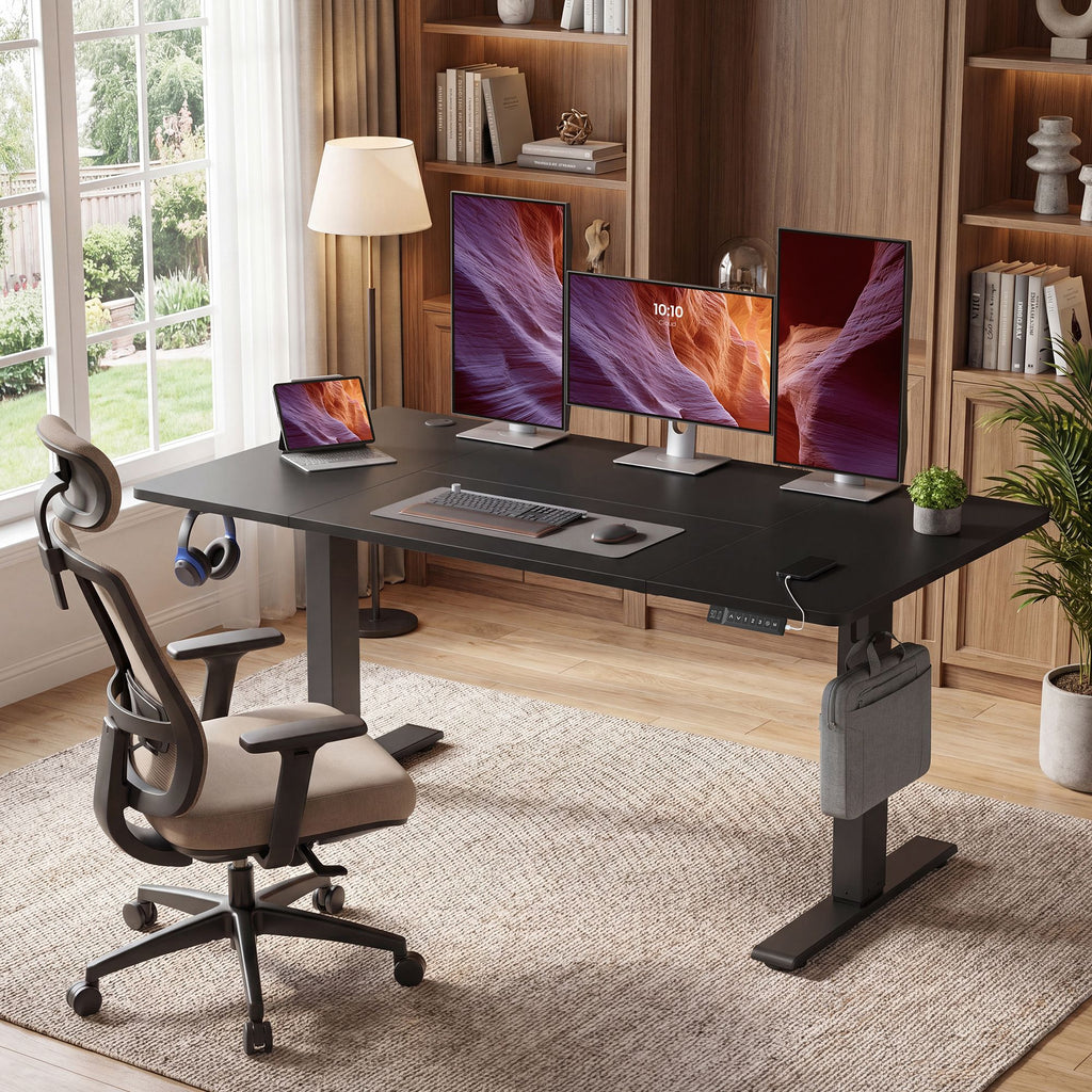 Elektrisch Höhenverstellbarer Schreibtisch, Stehpult mit Typ-C und Kabelmanagement für Home Office, 140 x 80 cm, Schwarz