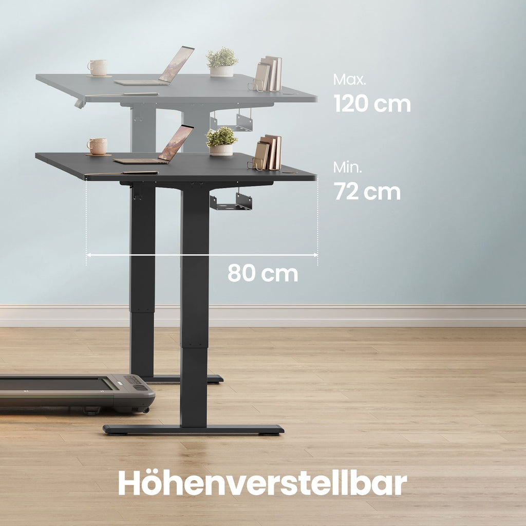 Elektrisch Höhenverstellbarer Schreibtisch, Stehpult mit Typ-C und Kabelmanagement für Home Office, 140 x 80 cm, Schwarz