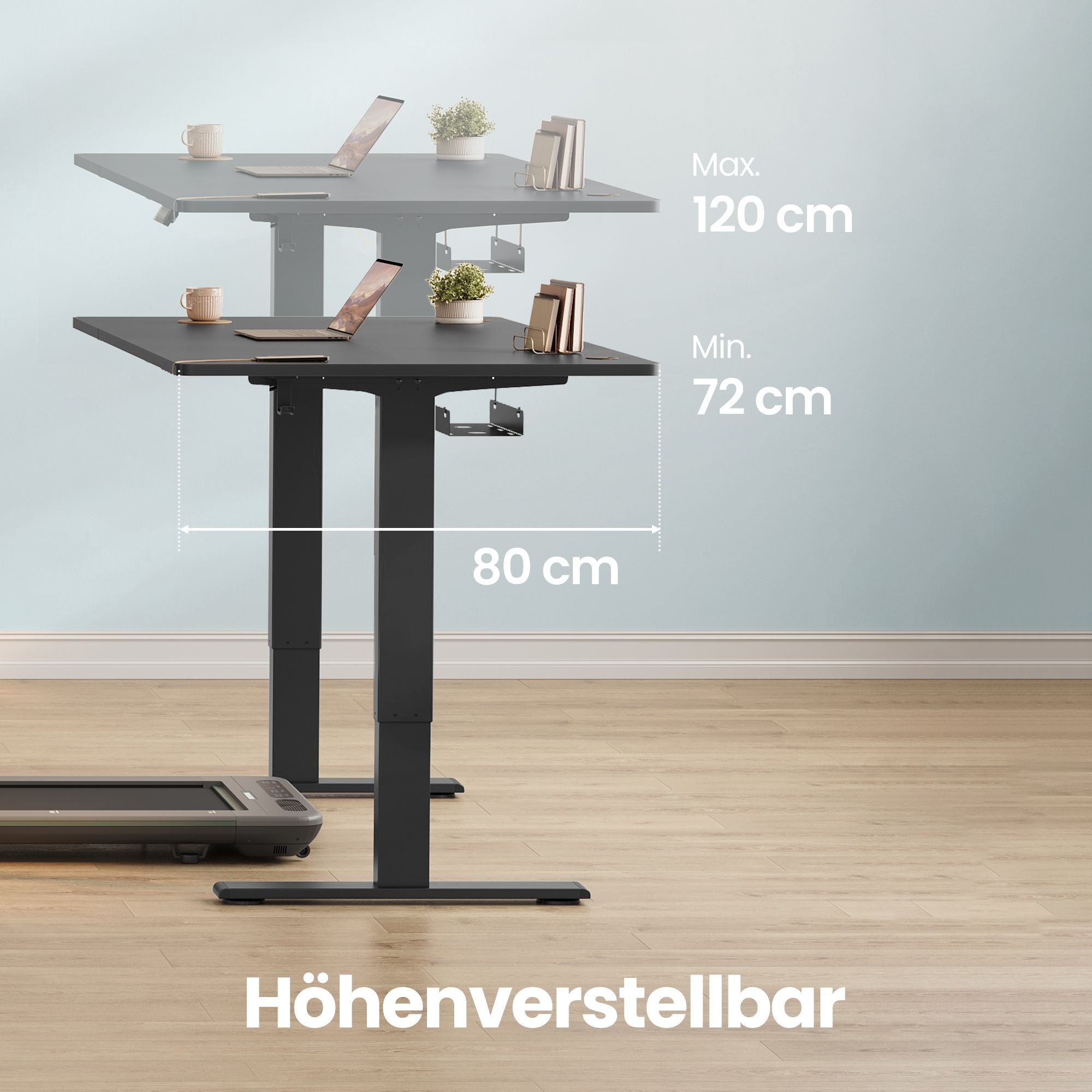 Elektrisch Höhenverstellbarer Schreibtisch, Stehpult mit Typ-C und Kabelmanagement für Home Office, 140 x 80 cm, Schwarz