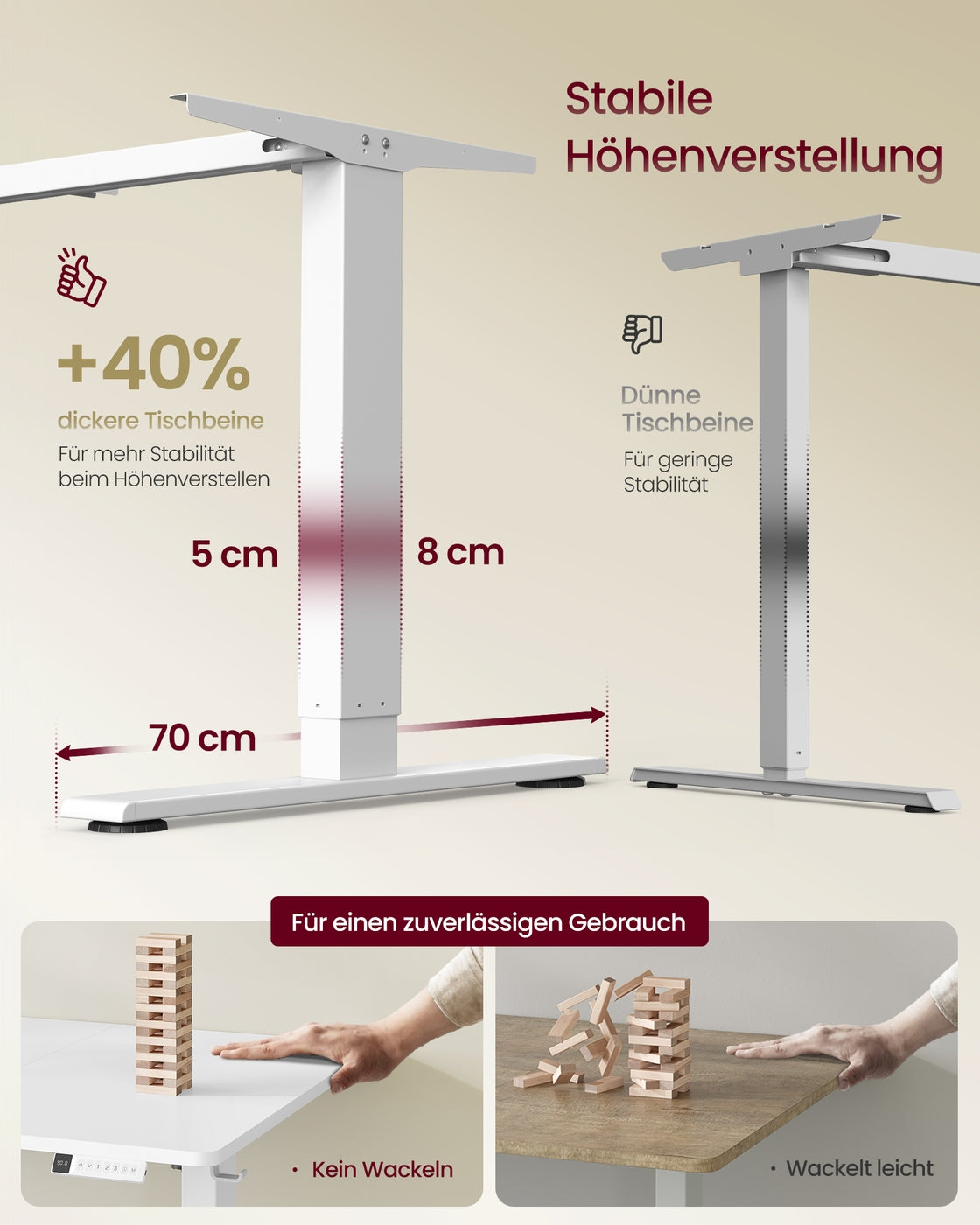 Höhenverstellbarer Schreibtisch mit USB Anschluss und Speicherfunktion mattweiß