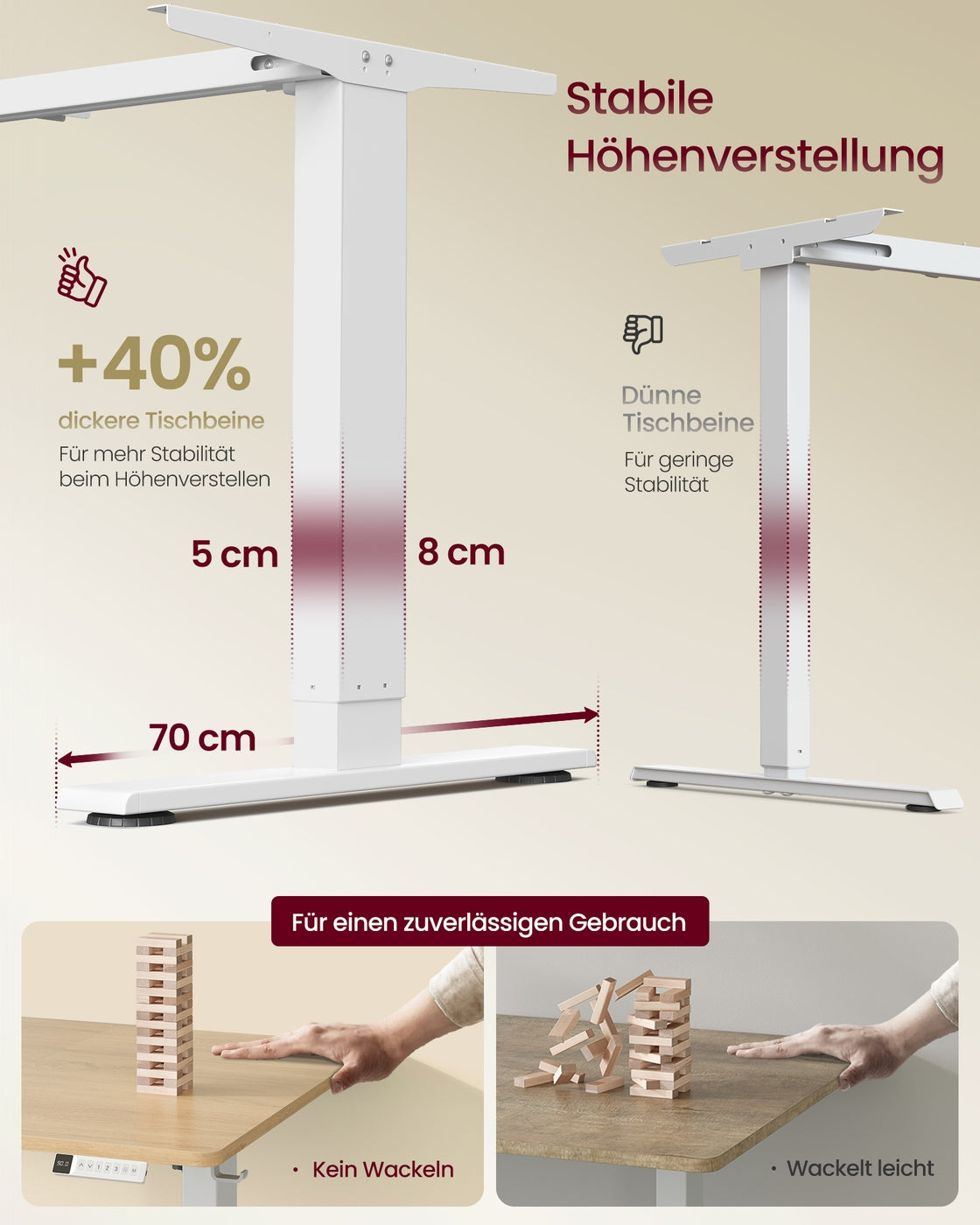 Höhenverstellbarer Schreibtisch mit USB Anschluss und Speicherfunktion goldeichenfarben