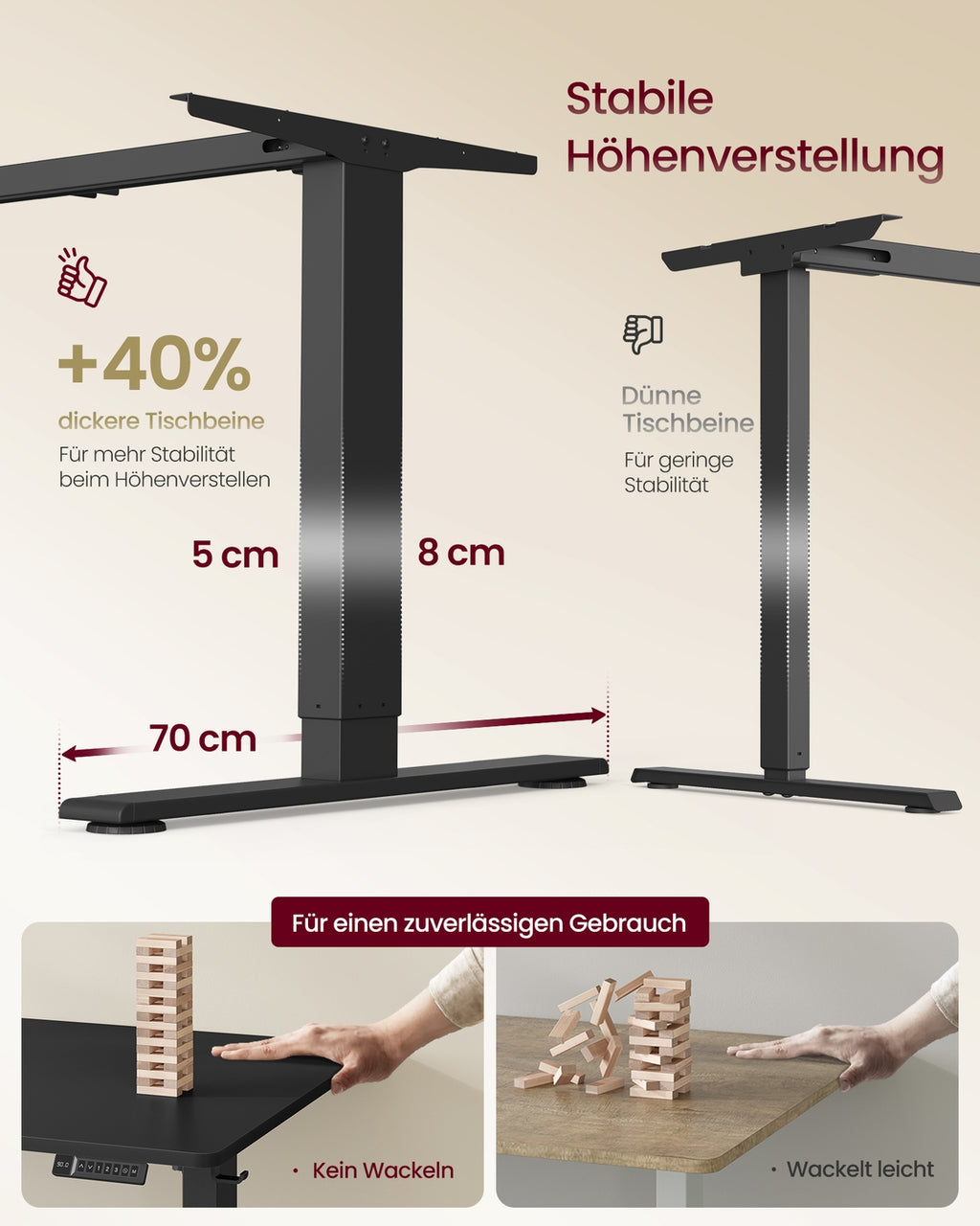Höhenverstellbarer Schreibtisch mit USB Anschluss und Speicherfunktion Tintenschwarz
