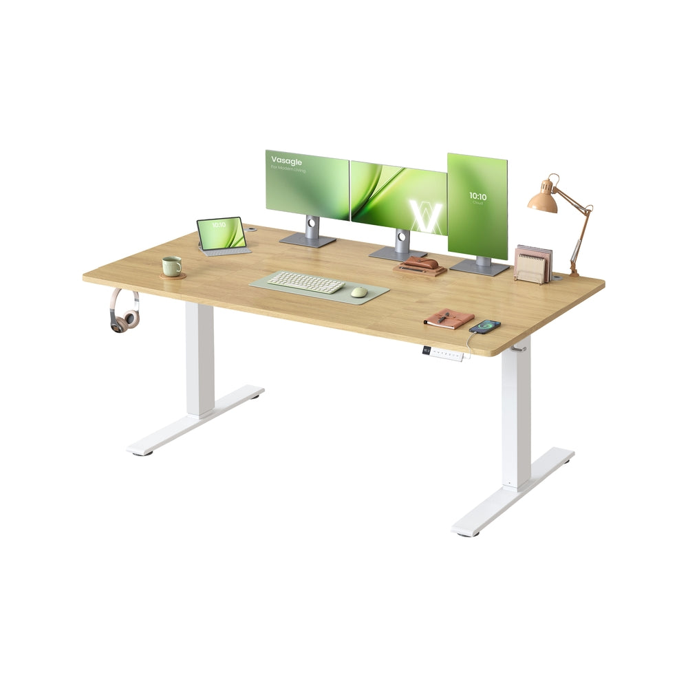Höhenverstellbarer Schreibtisch mit USB Anschluss und Speicherfunktion goldeichenfarben