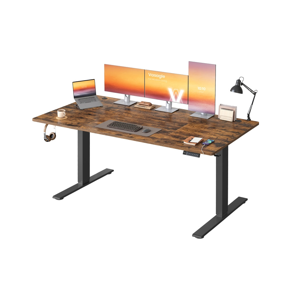 Höhenverstellbarer Schreibtisch mit USB Anschluss und Speicherfunktion Vintagebraun