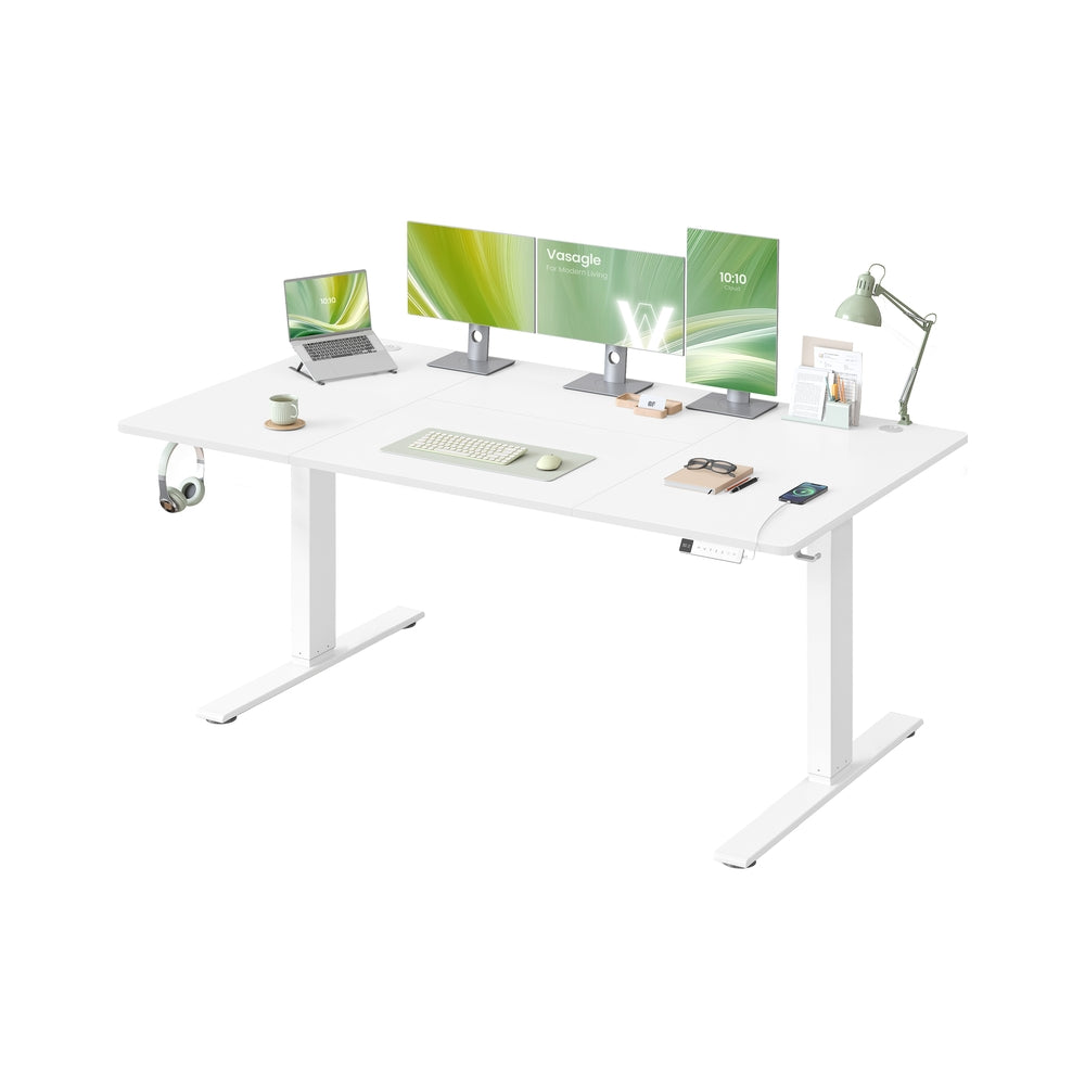 Höhenverstellbarer Schreibtisch mit USB Anschluss und Speicherfunktion Mattweiß