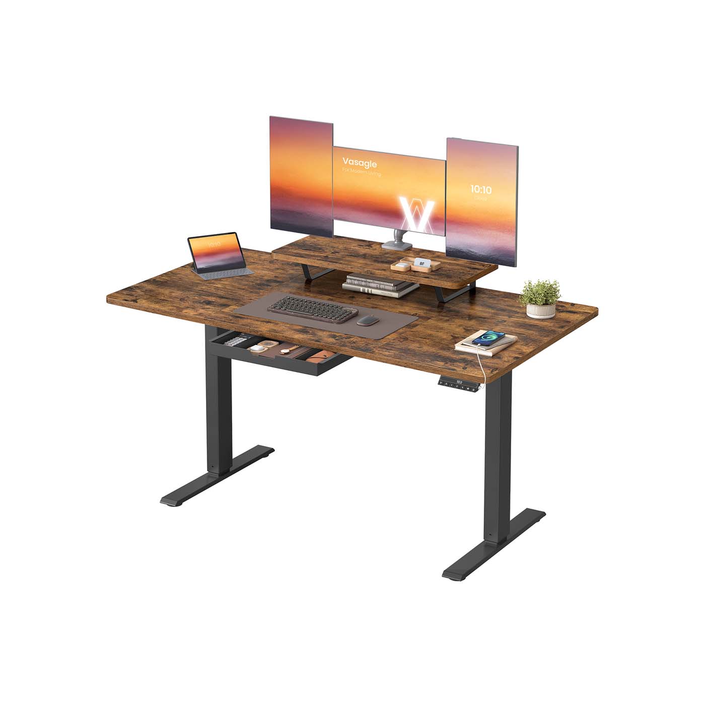 Höhenverstellbarer Schreibtisch mit Monitorständer und USB