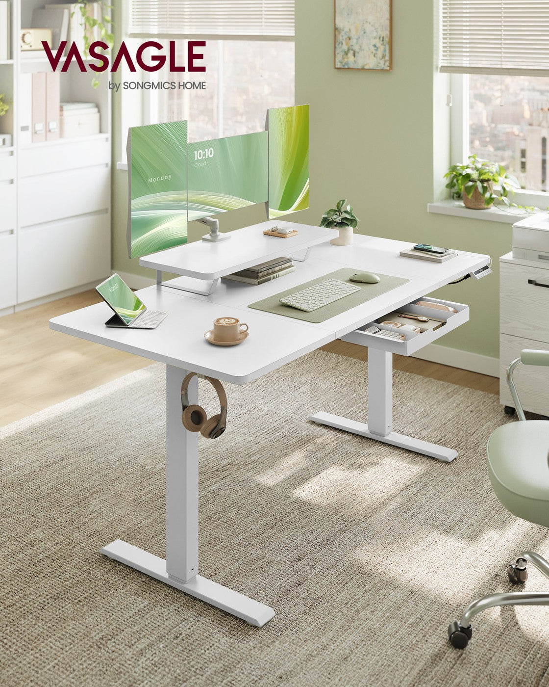 Höhenverstellbarer Schreibtisch mit Monitorständer und USB