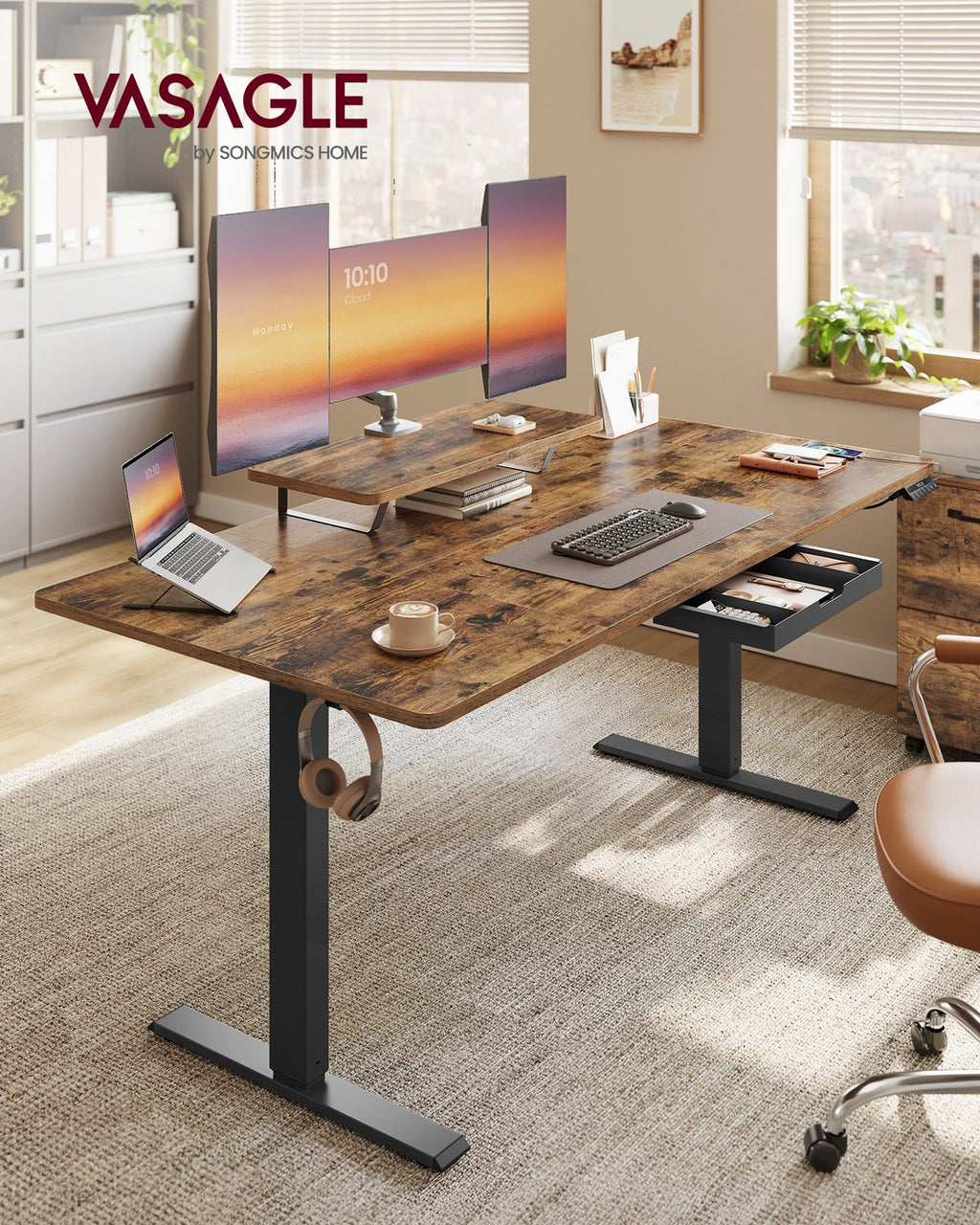 Höhenverstellbarer Schreibtisch mit Monitorständer und USB