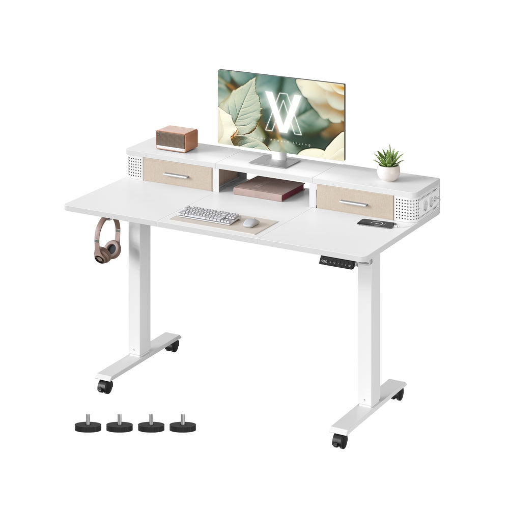 Schreibtisch höhenverstellbar mit Monitorständer wolkenweiß