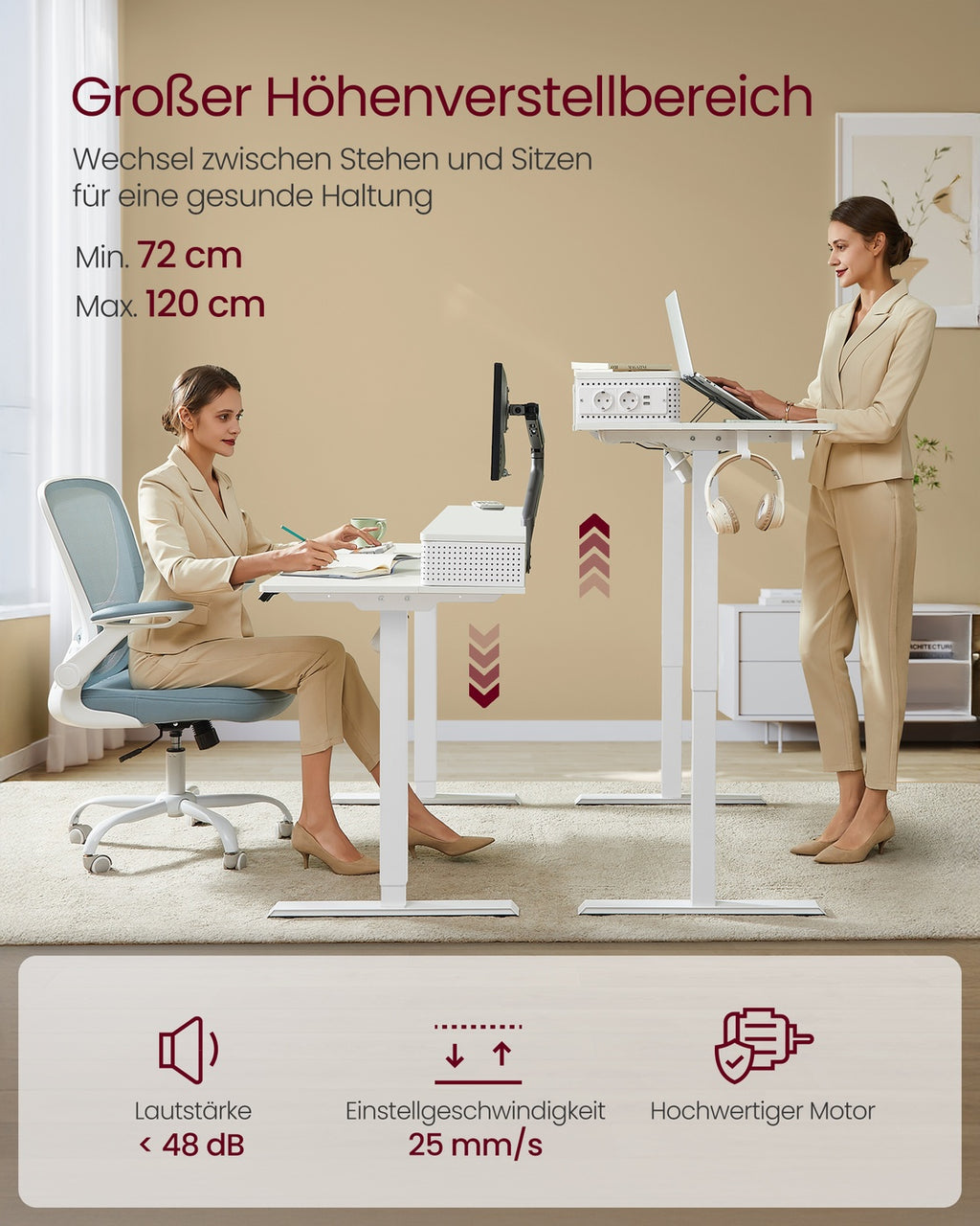 Schreibtisch höhenverstellbar mit Monitorständer wolkenweiß