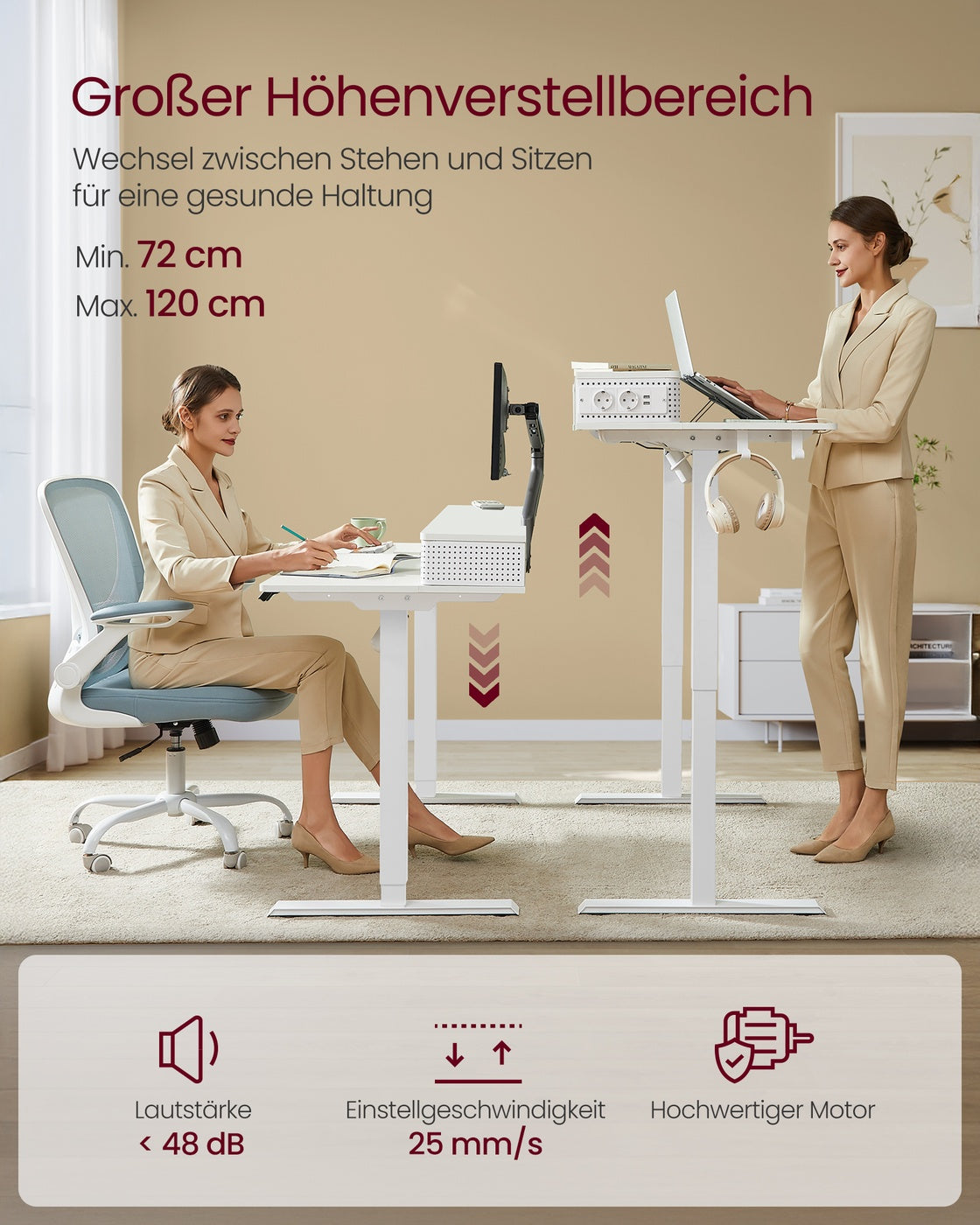 Schreibtisch höhenverstellbar mit Monitorständer wolkenweiß