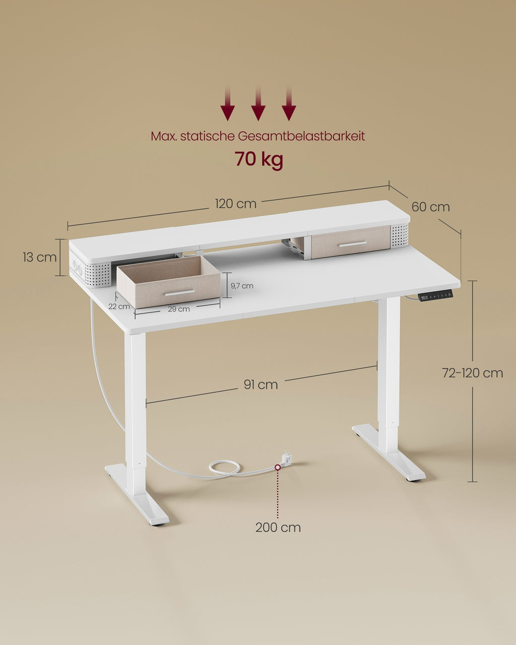 Schreibtisch höhenverstellbar mit Monitorständer wolkenweiß