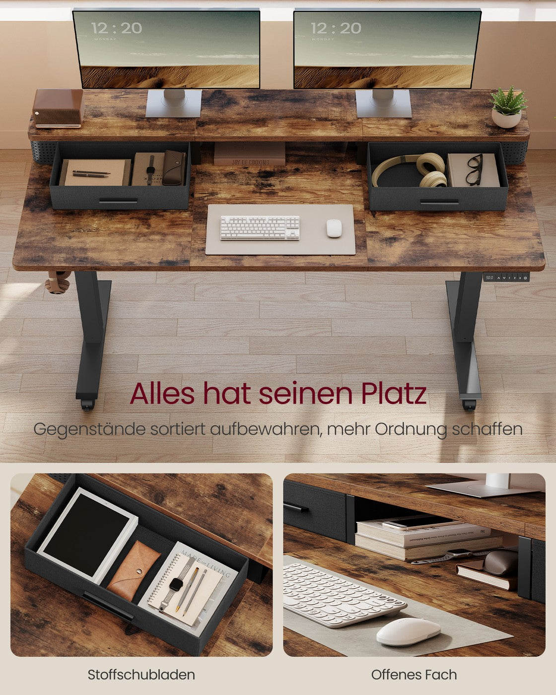 Schreibtisch Höhenverstellbar und elektrisch vintagebraun