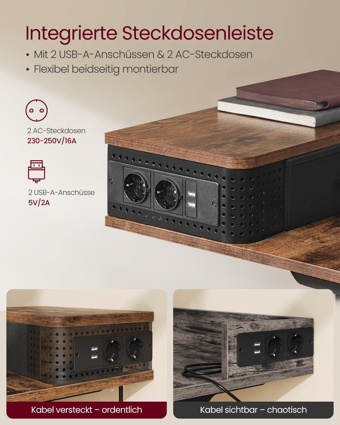 Schreibtisch Höhenverstellbar und elektrisch vintagebraun