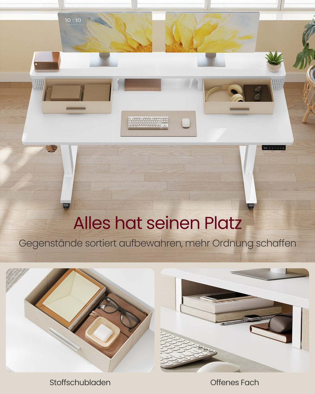 Schreibtisch Höhenverstellbar und elektrisch wolkenweiß