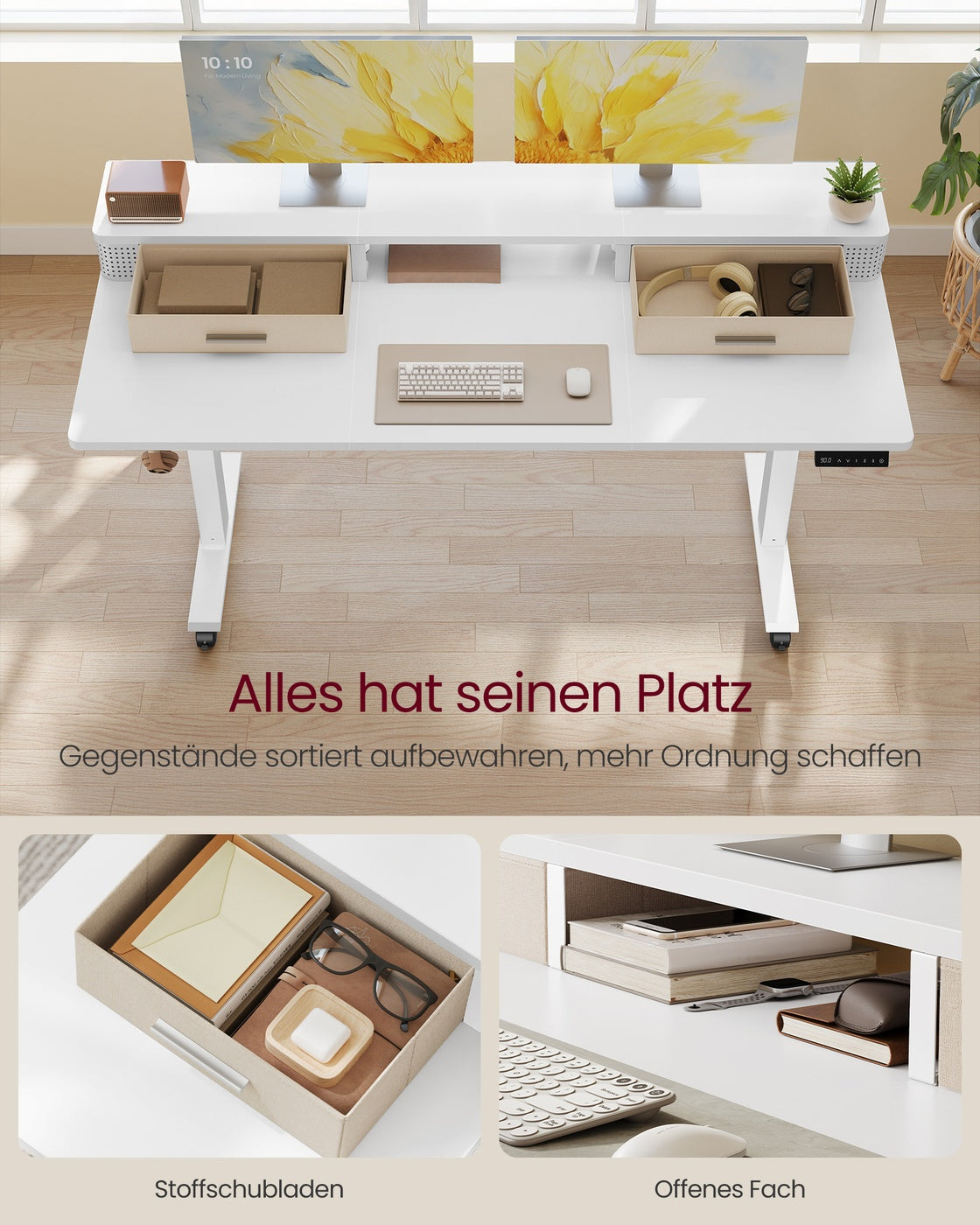 Schreibtisch Höhenverstellbar und elektrisch wolkenweiß